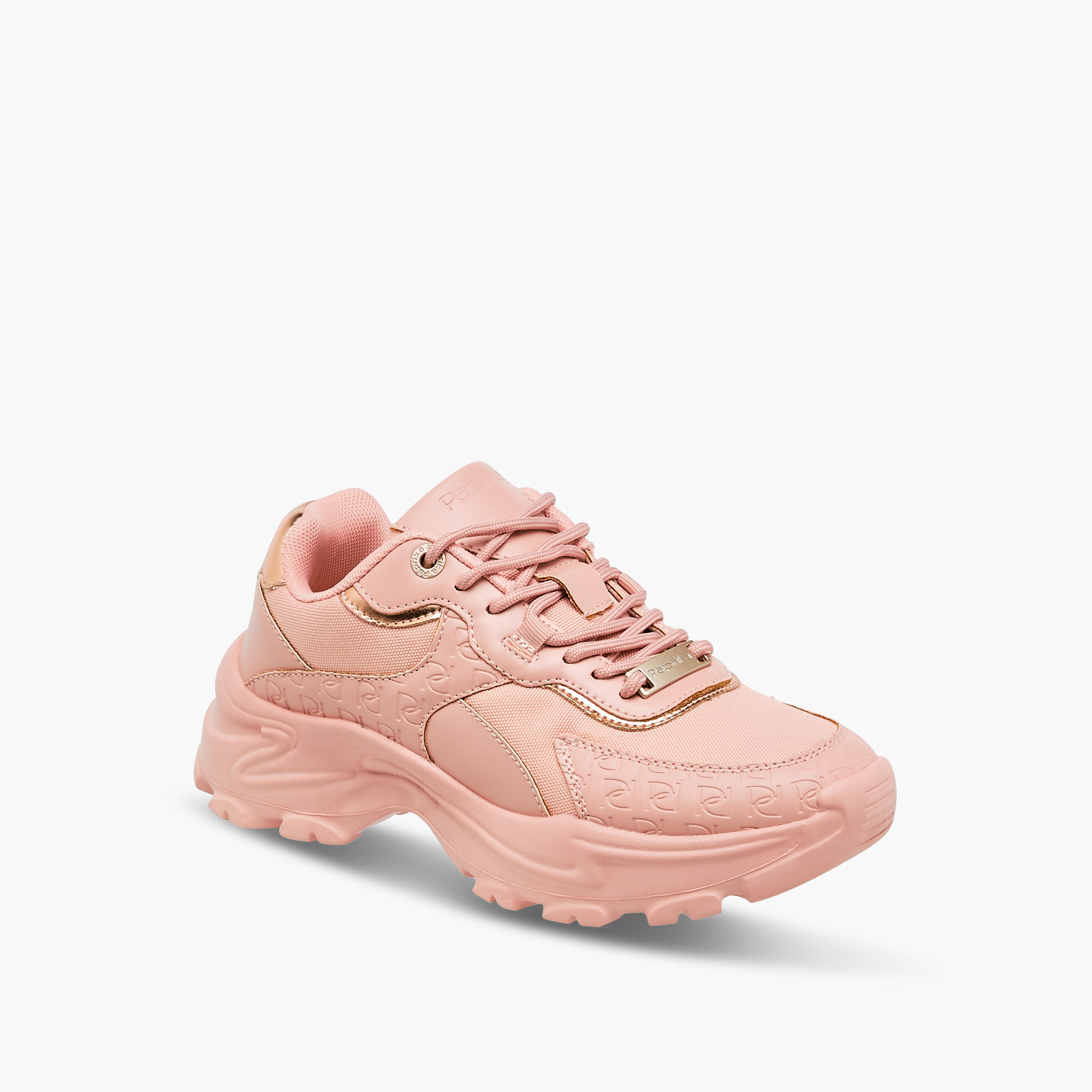 Paprika Monogram Embossed Sneakers with Lace-Up Closure-women-shoes-sneakers-image-2
