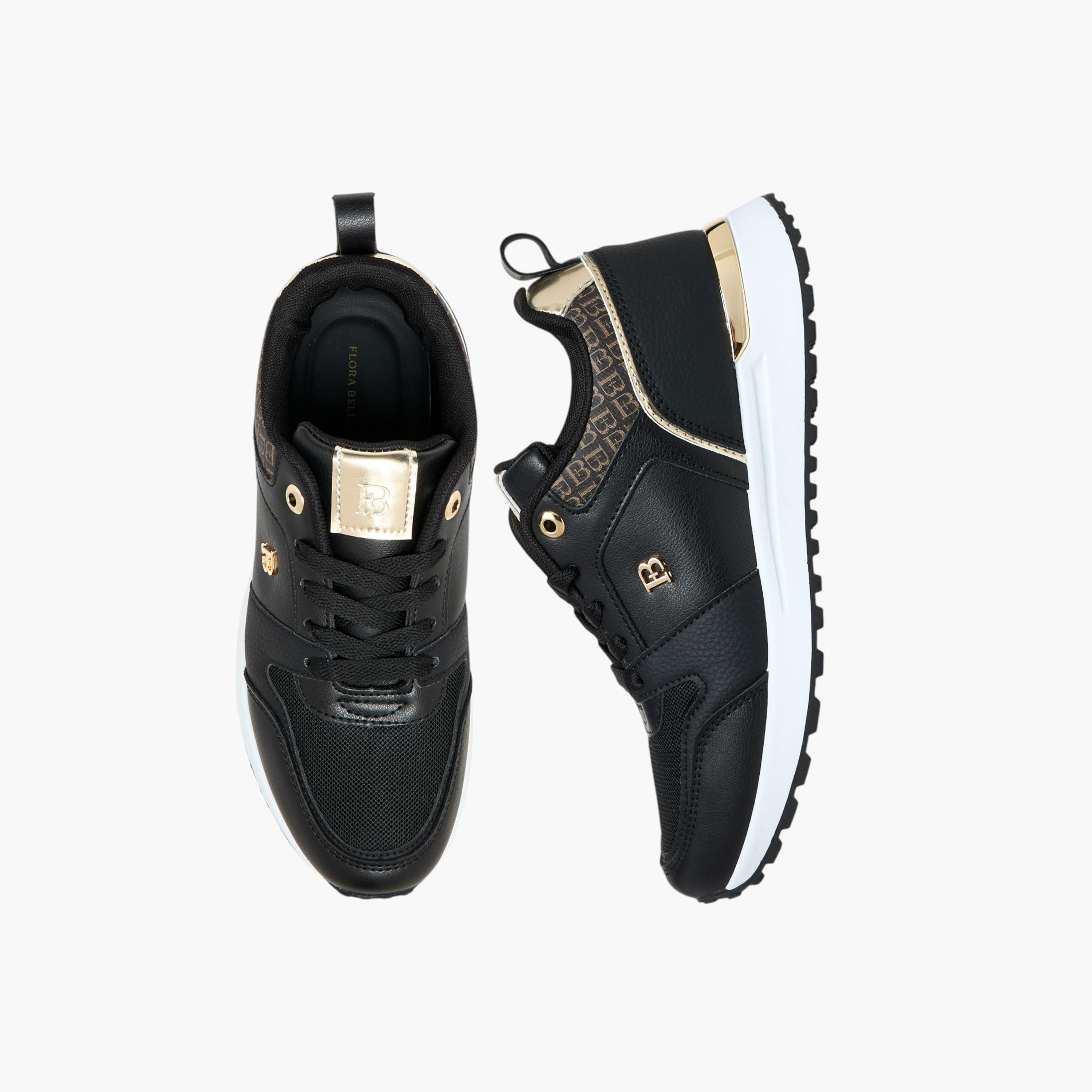 Flora Bella Monogram Print Lace-Up Sneakers with Pull Tab-women-shoes-sneakers-image-1