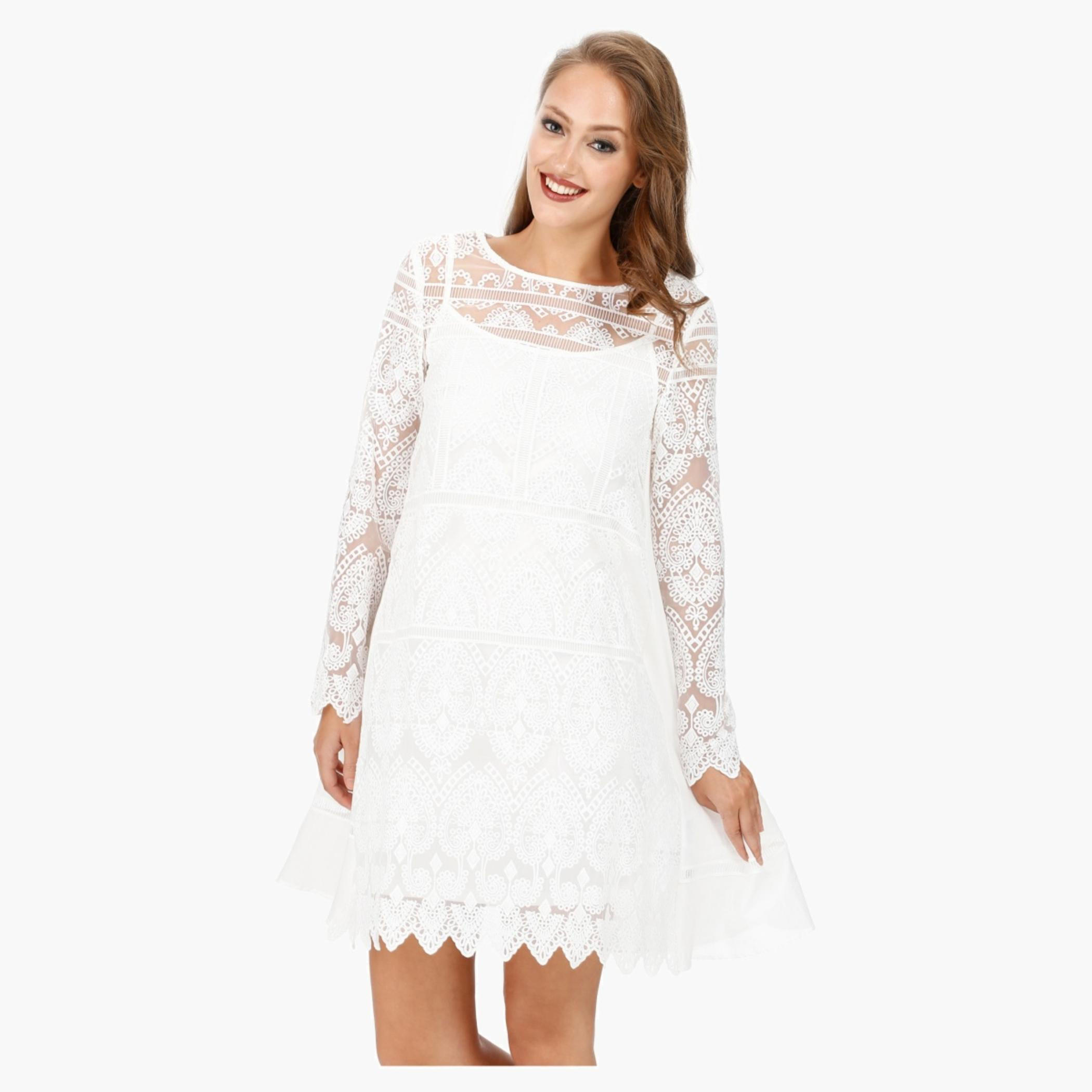 Elle Embroidered Tunic Dress with Boat Neck and Long Sleeves-women-clothing-dresses-image-1