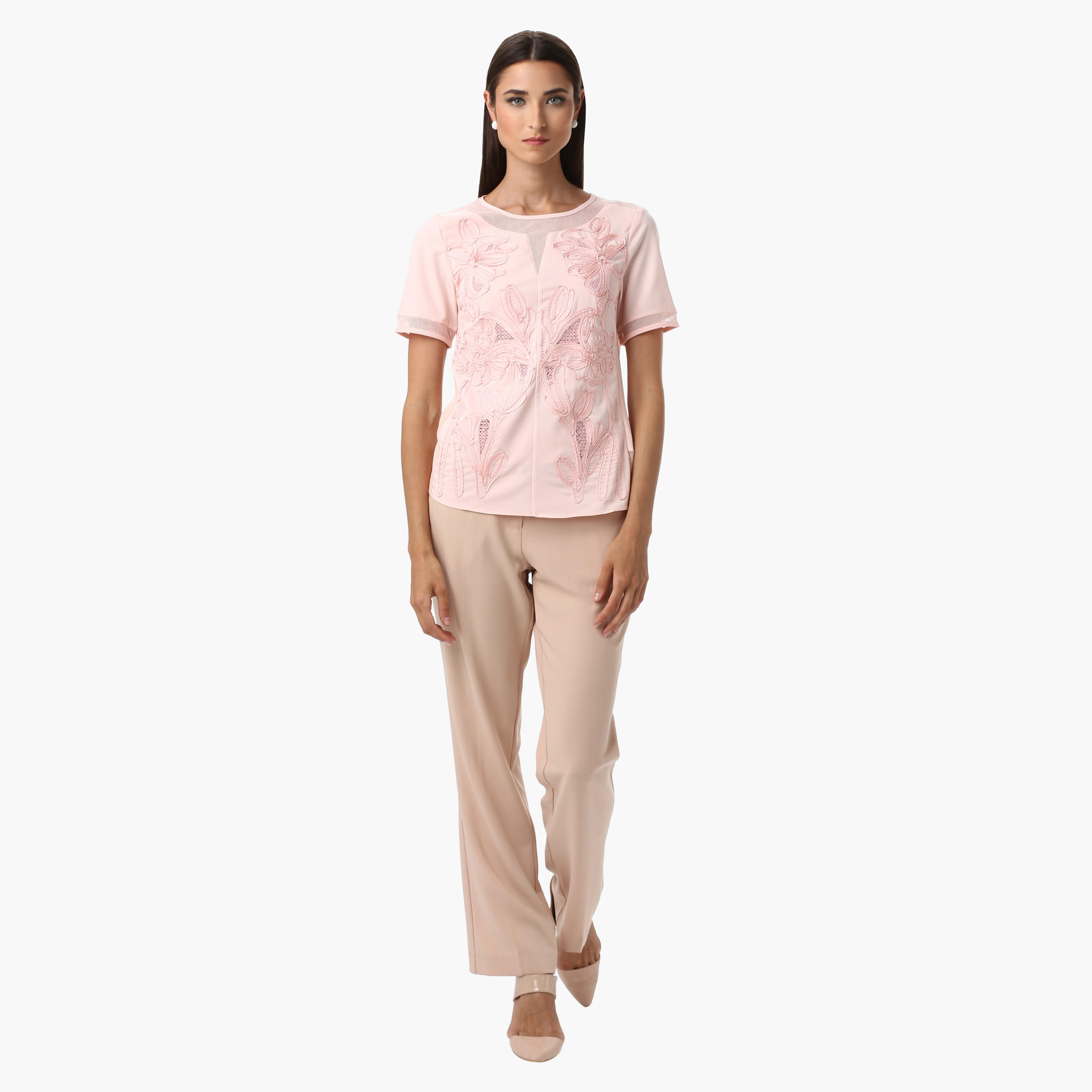 Elle Round Neck Shell Top with Cord Embroidery and Short Sleeve-women-clothing-shirtsandblouses-blouses-image-5