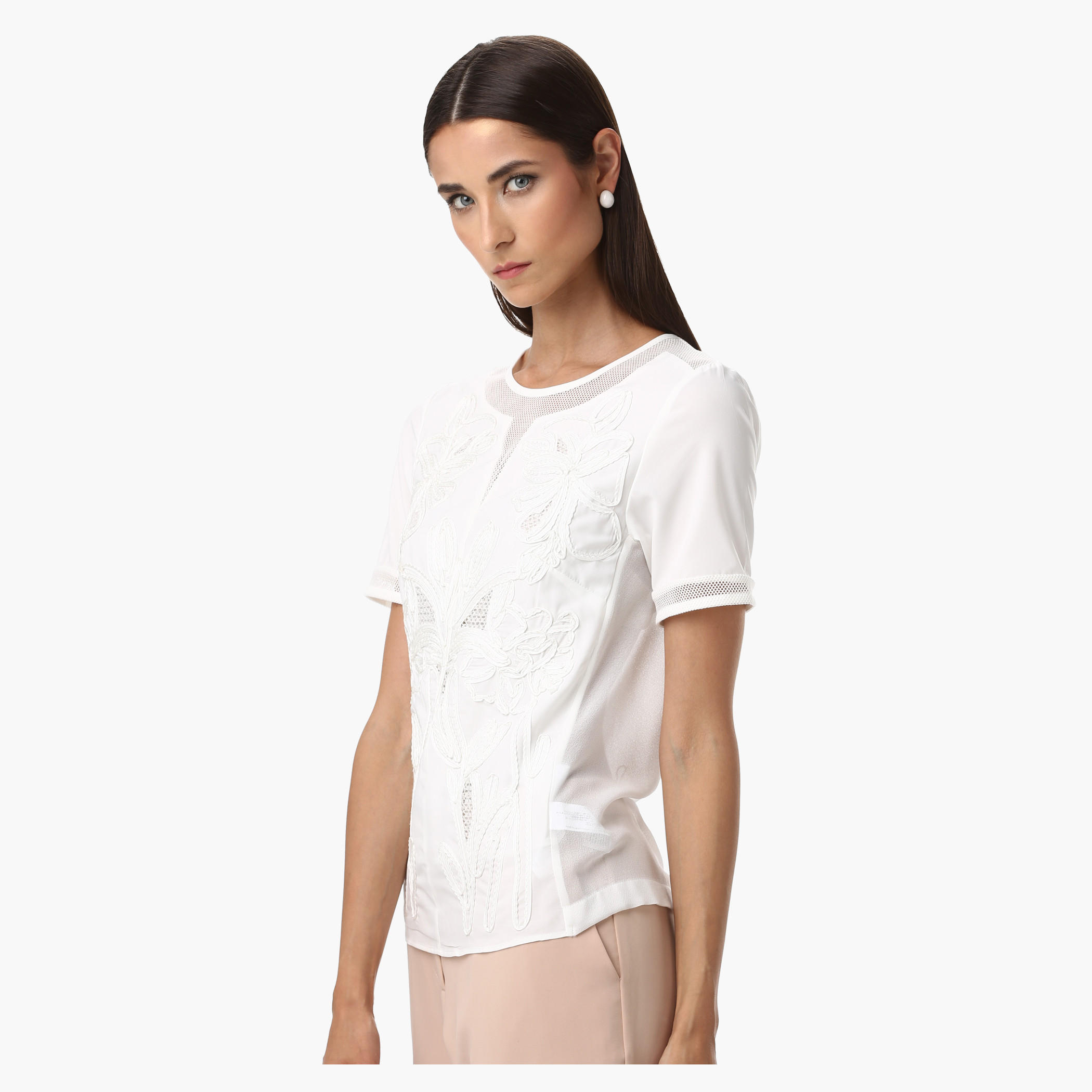 Elle Round Neck Shell Top with Cord Embroidery and Short Sleeve-women-clothing-shirtsandblouses-blouses-image-8