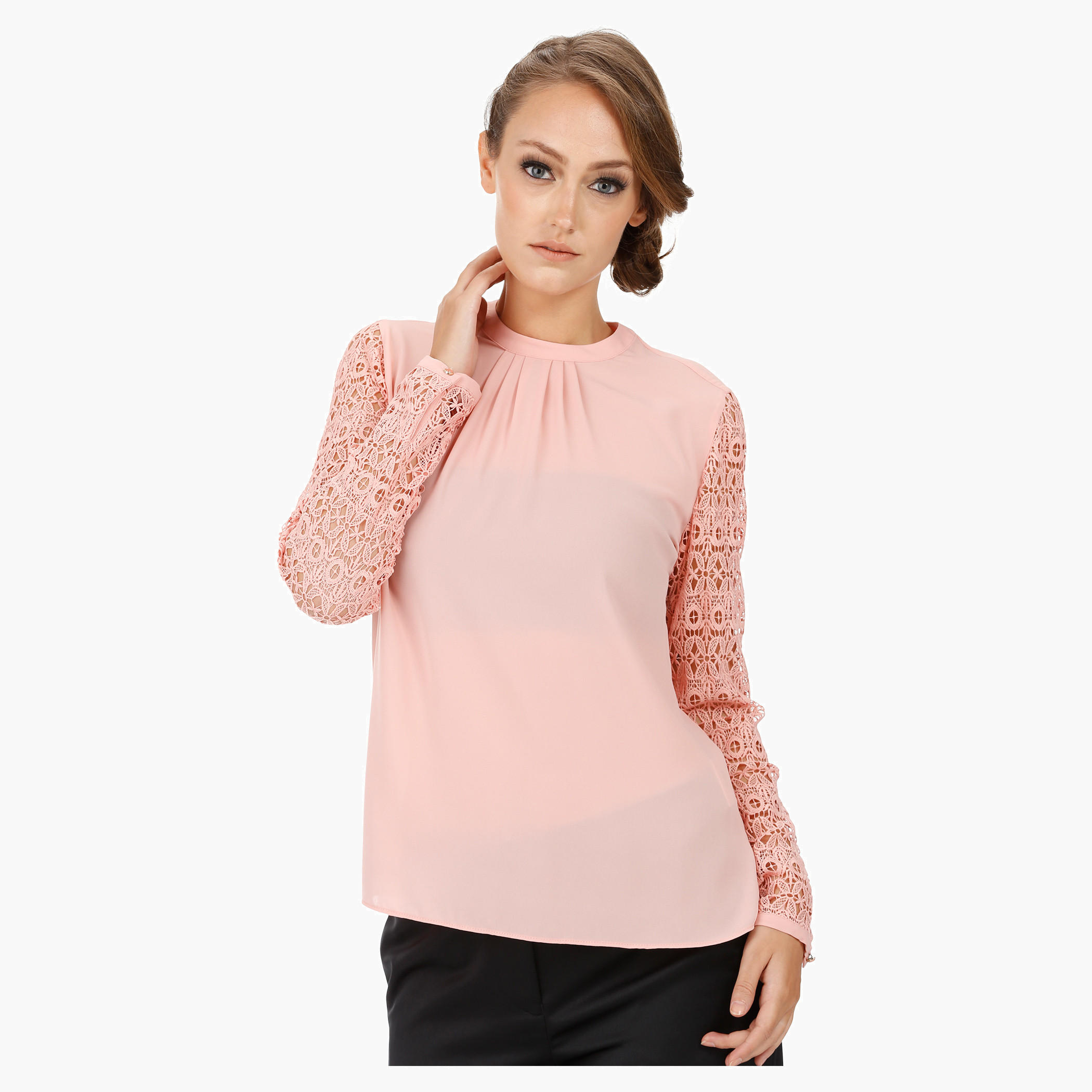 Elle High Neck Blouse with Lace Sleeves-women-clothing-shirtsandblouses-blouses-image-1