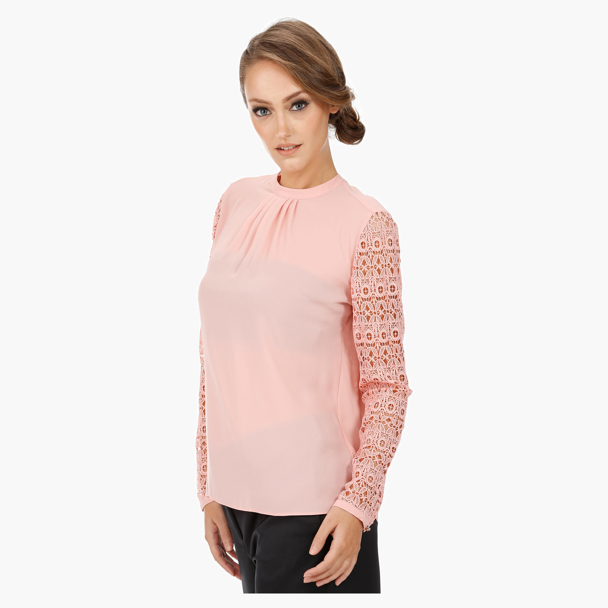 Elle High Neck Blouse with Lace Sleeves-women-clothing-shirtsandblouses-blouses-image-3