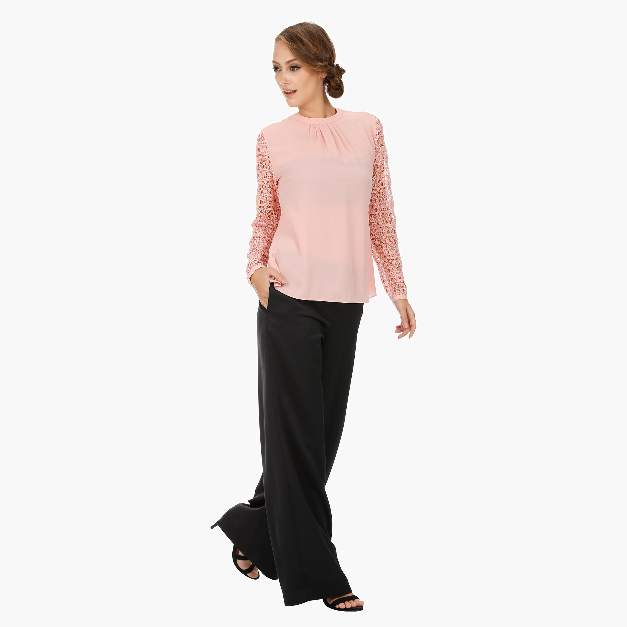 Elle High Neck Blouse with Lace Sleeves-women-clothing-shirtsandblouses-blouses-image-5