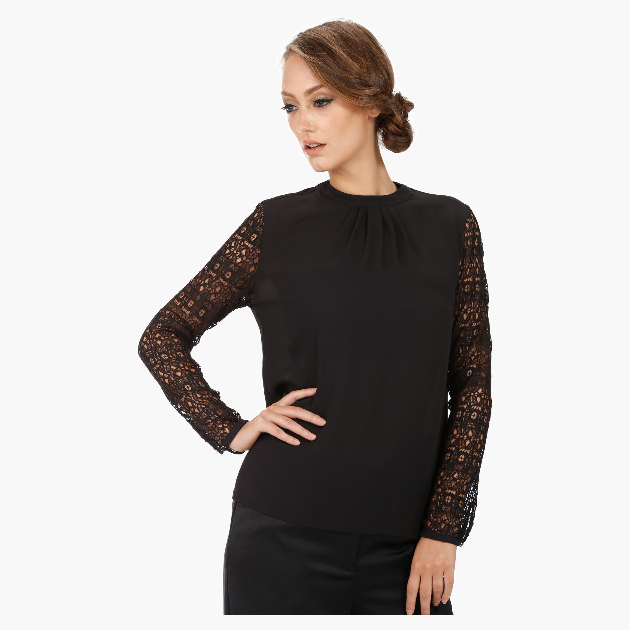 Elle High Neck Blouse with Lace Sleeves-women-clothing-shirtsandblouses-blouses-image-6