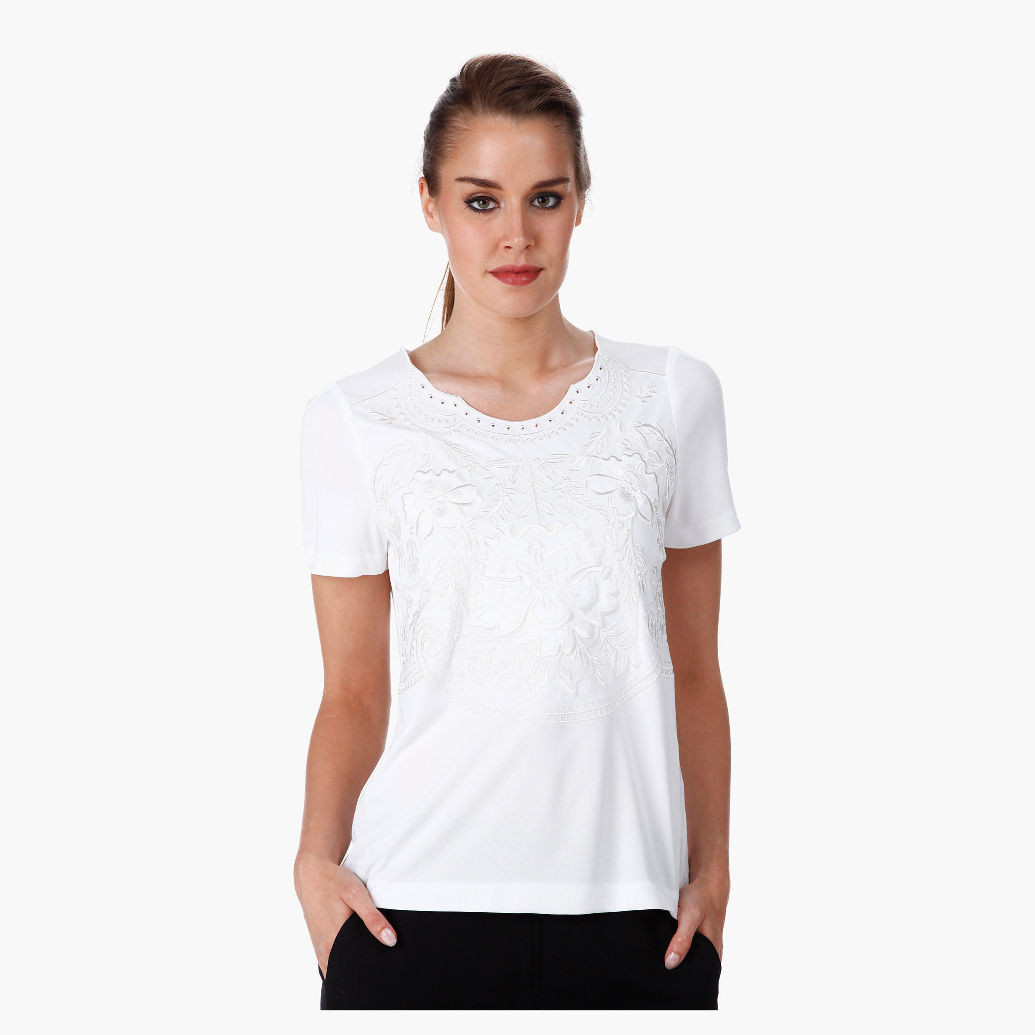 Elle Embroidered Top with Short Sleeves in Regular Fit-women-clothing-shirtsandblouses-blouses-image-1