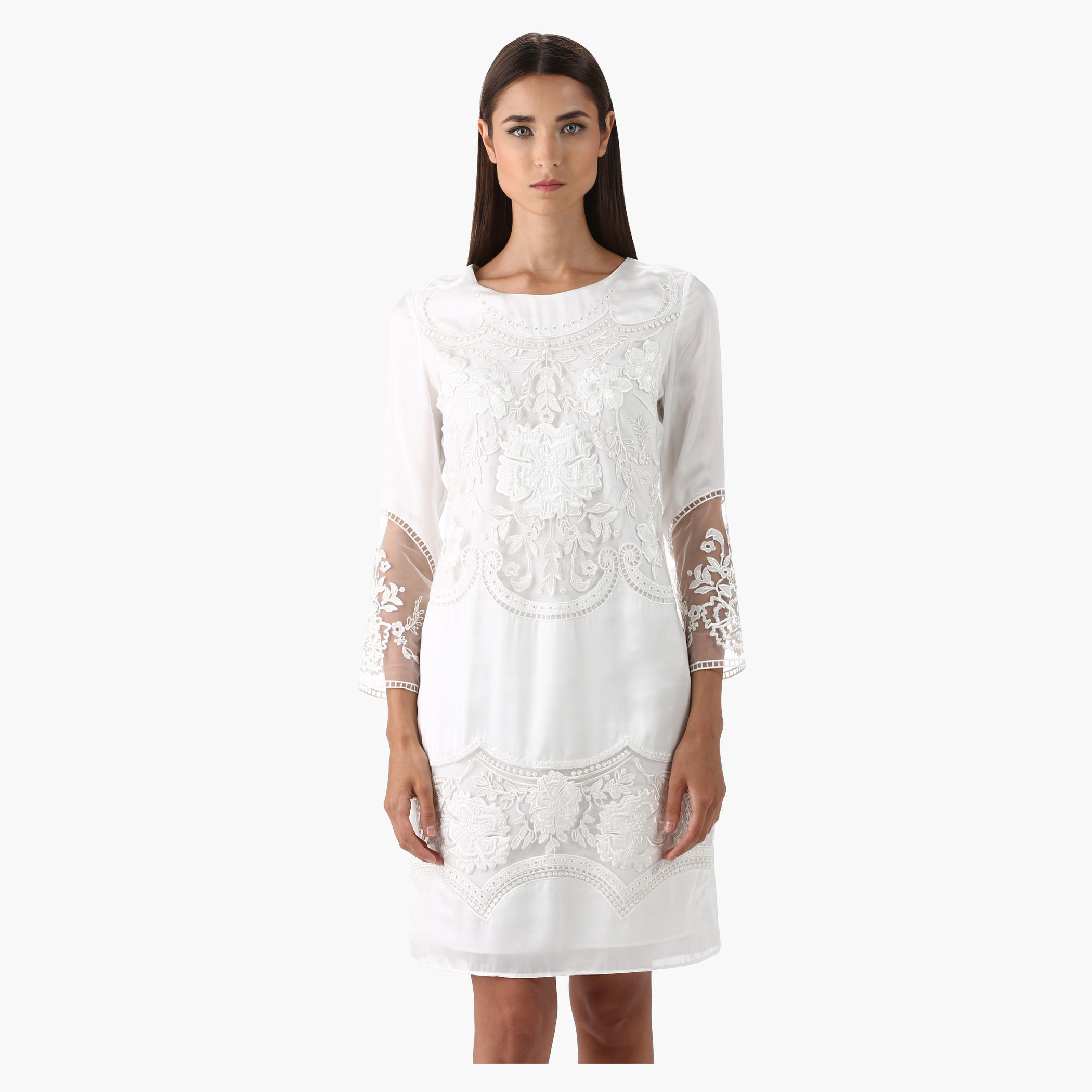Elle Embroidered Tunic Dress with Long Sleeves and Boat Neck-women-clothing-dresses-image-1
