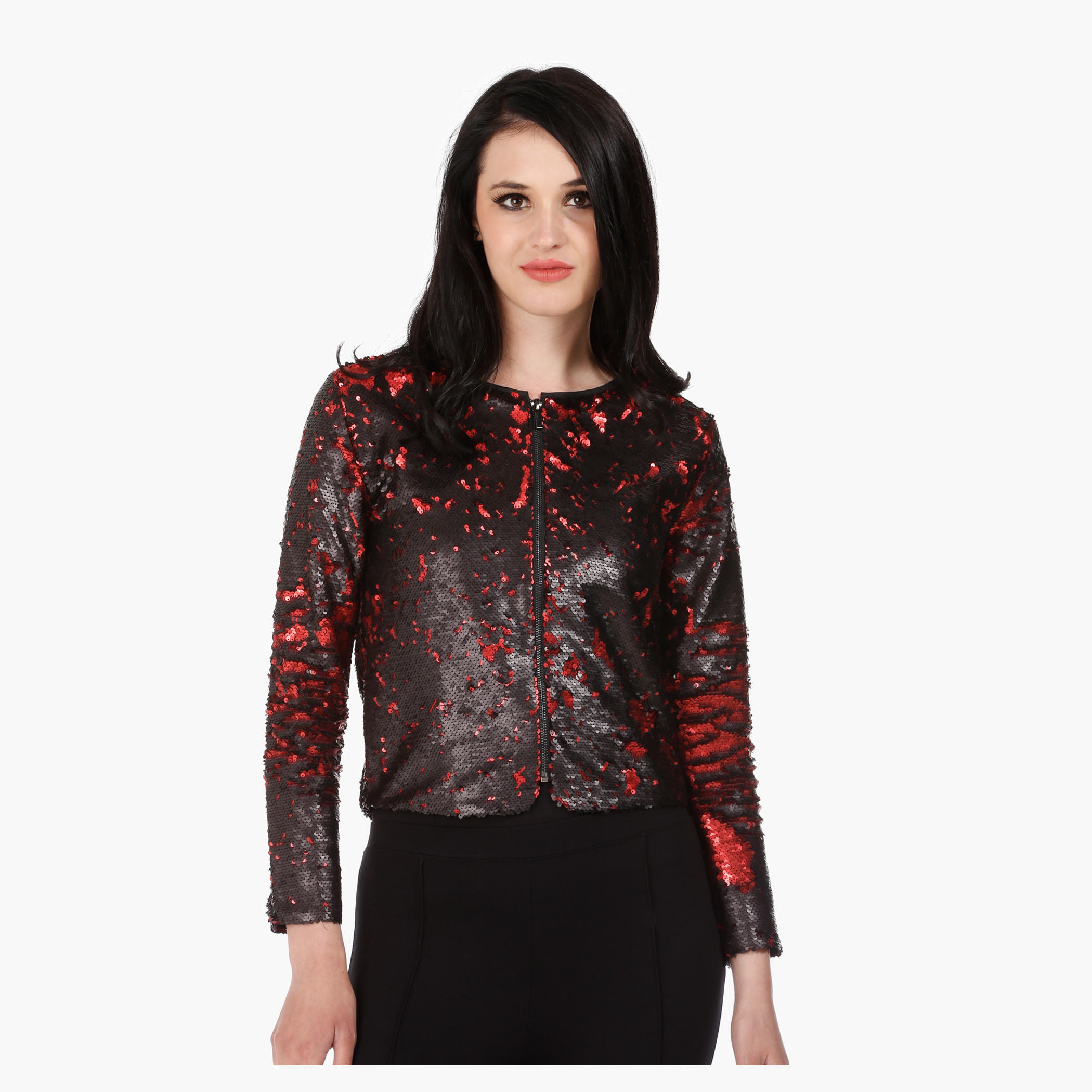 Elle Bomber Jacket with Sequins and Long Sleeves in Regular Fit-women-winterwear-coatsandjackets-jackets-image-1