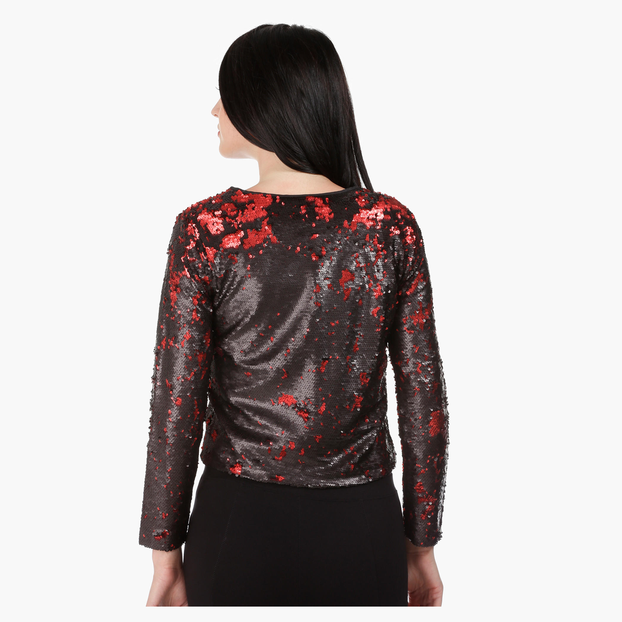 Elle Bomber Jacket with Sequins and Long Sleeves in Regular Fit-women-winterwear-coatsandjackets-jackets-image-2