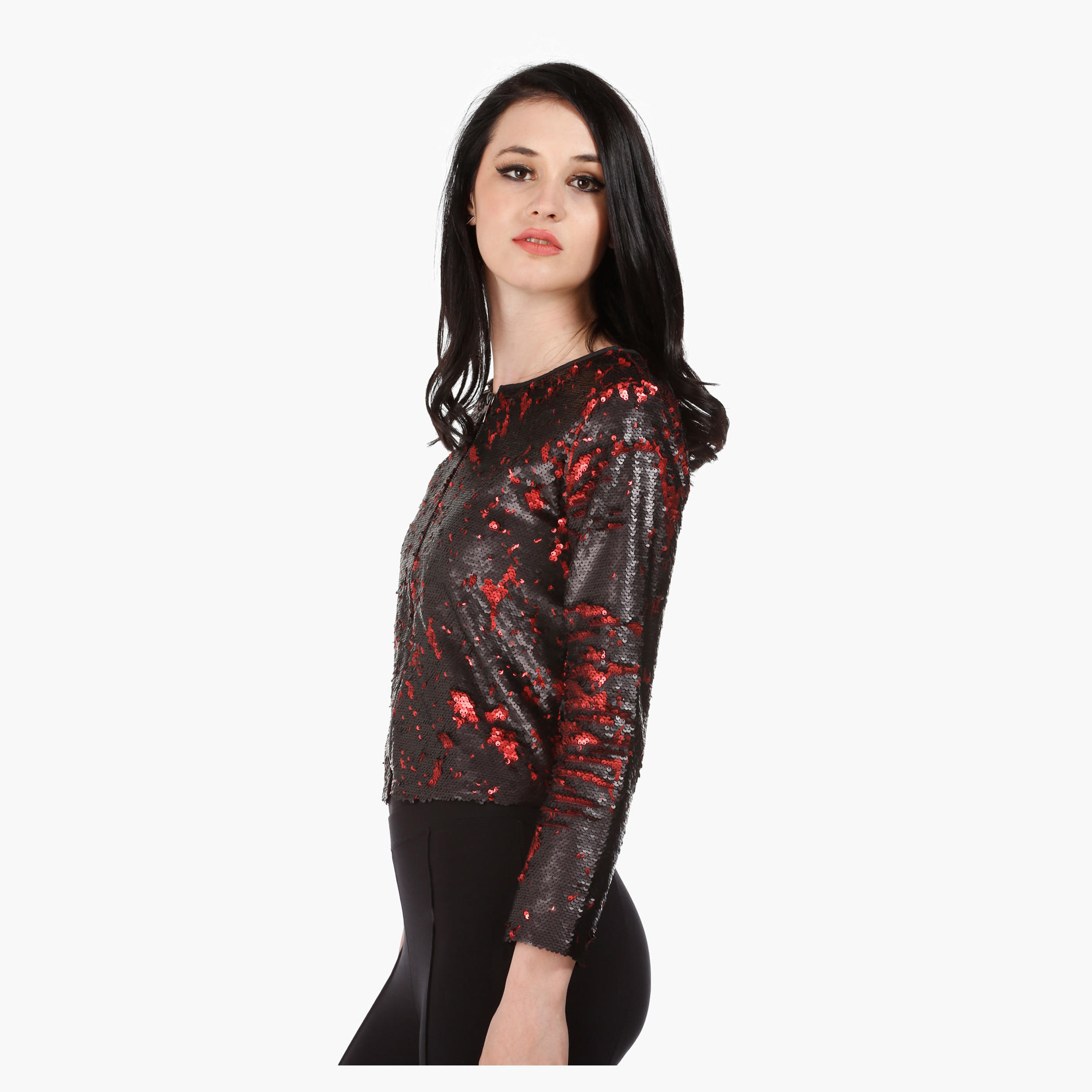 Elle Bomber Jacket with Sequins and Long Sleeves in Regular Fit-women-winterwear-coatsandjackets-jackets-image-3