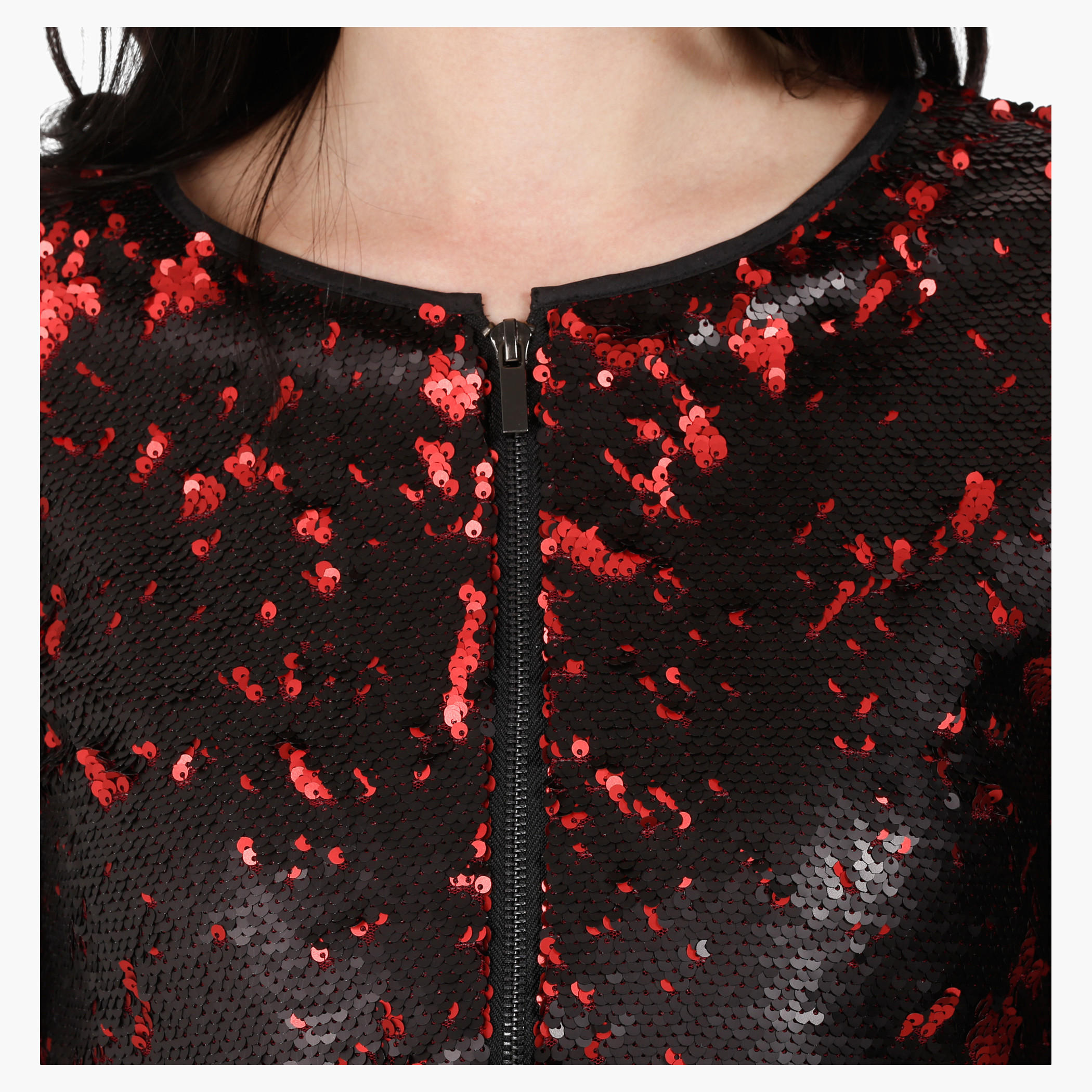 Elle Bomber Jacket with Sequins and Long Sleeves in Regular Fit-women-winterwear-coatsandjackets-jackets-image-4