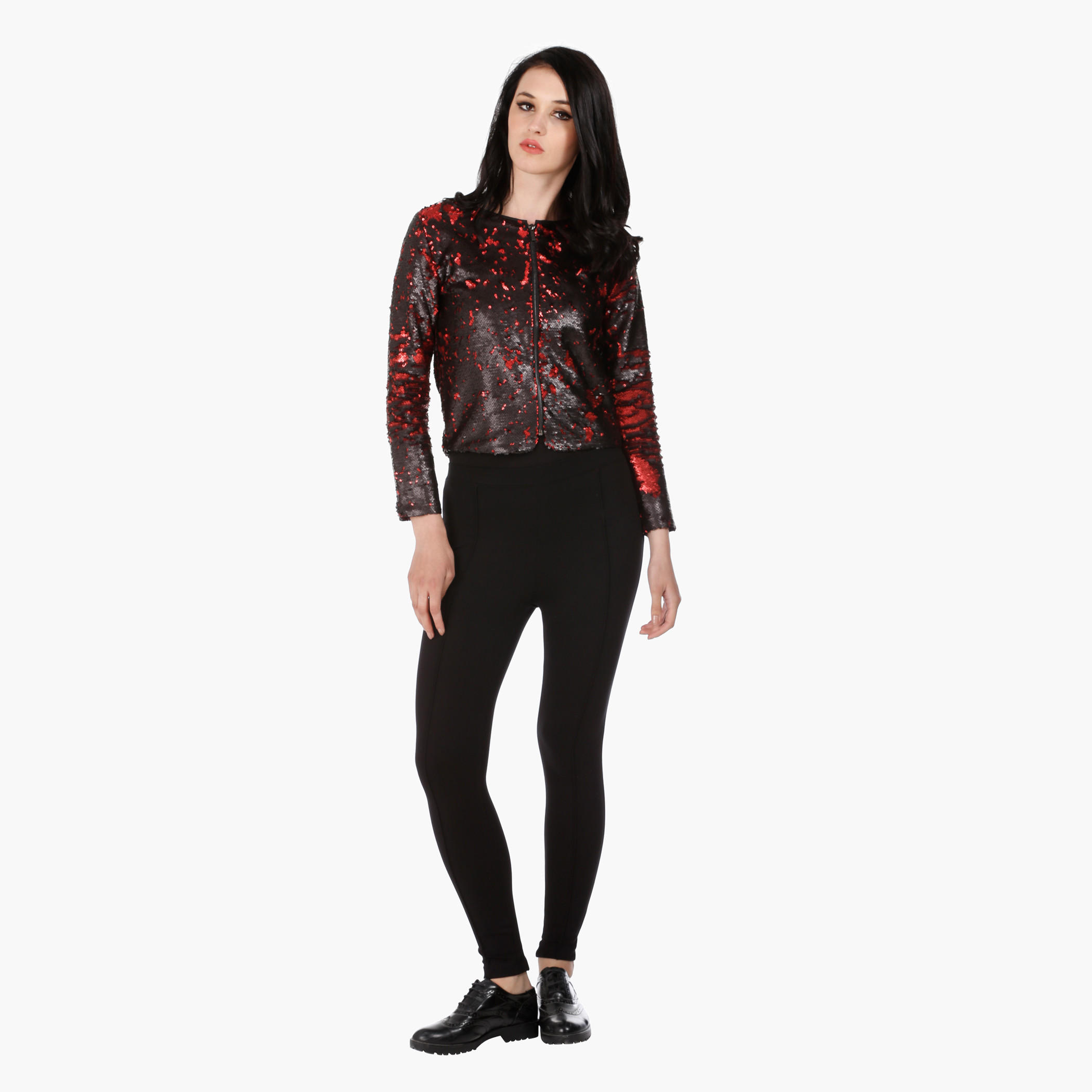Elle Bomber Jacket with Sequins and Long Sleeves in Regular Fit-women-winterwear-coatsandjackets-jackets-image-5