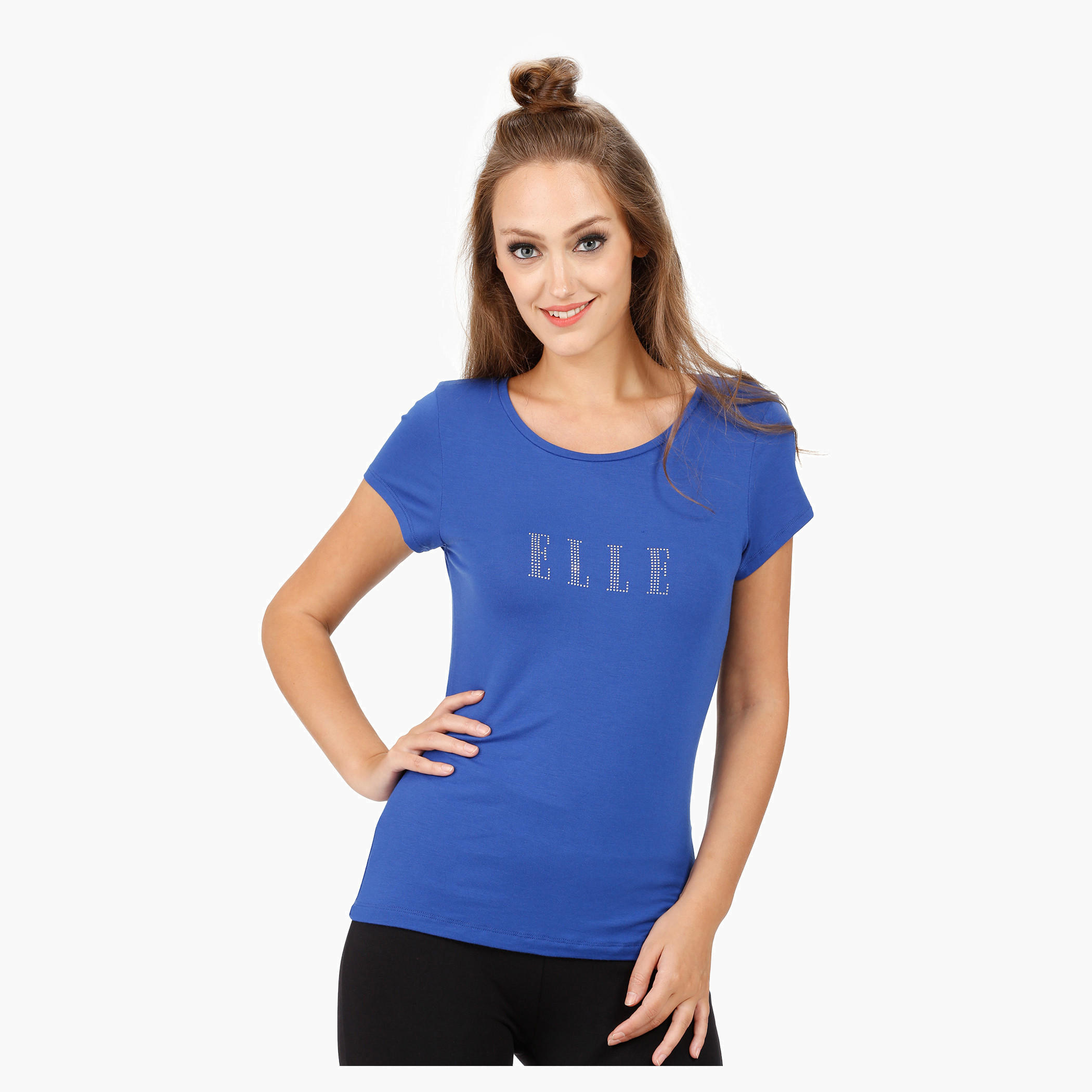 Elle Basic Round Neck T-Shirt with Cap Sleeves-women-clothing-tshirts-image-1