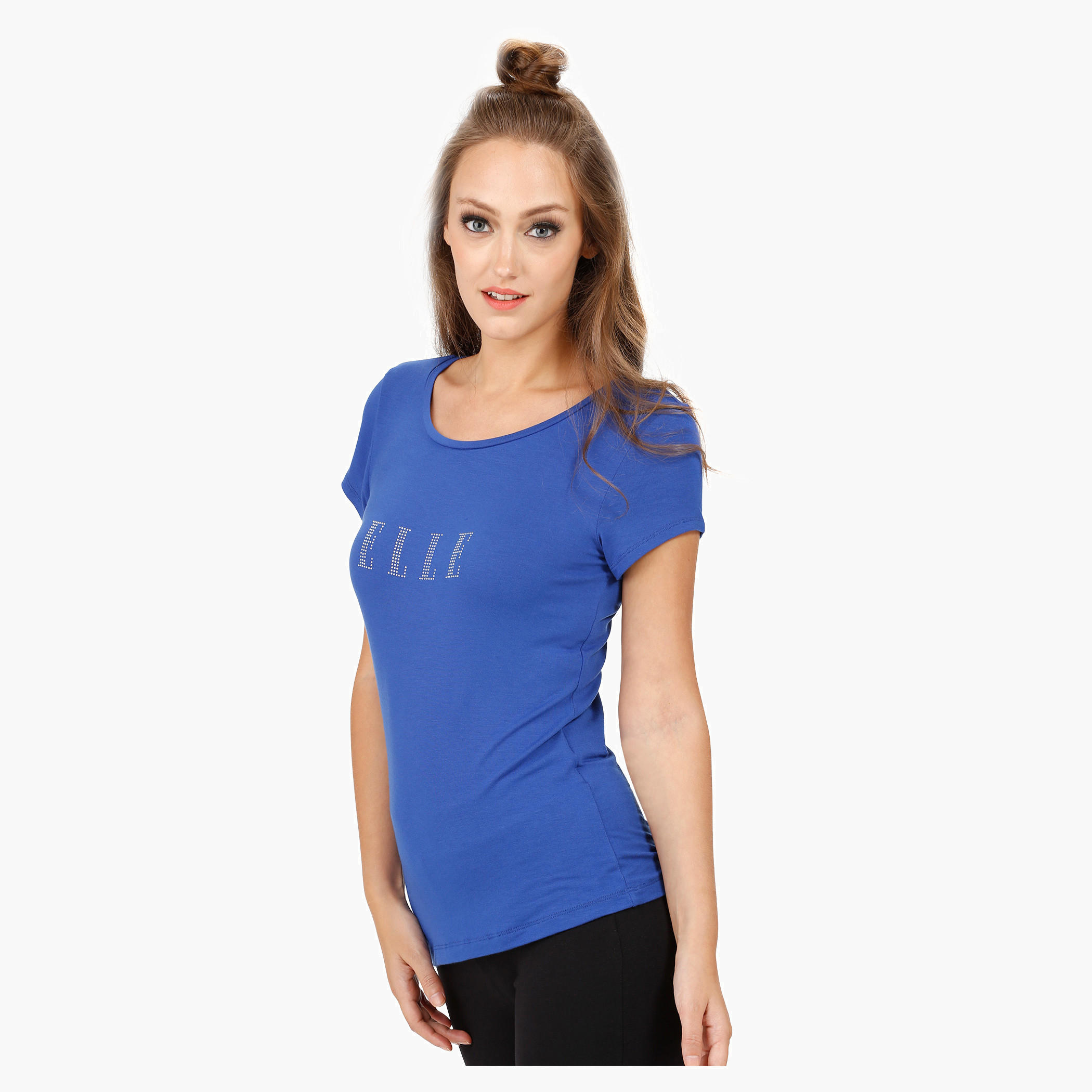 Elle Basic Round Neck T-Shirt with Cap Sleeves-women-clothing-tshirts-image-3