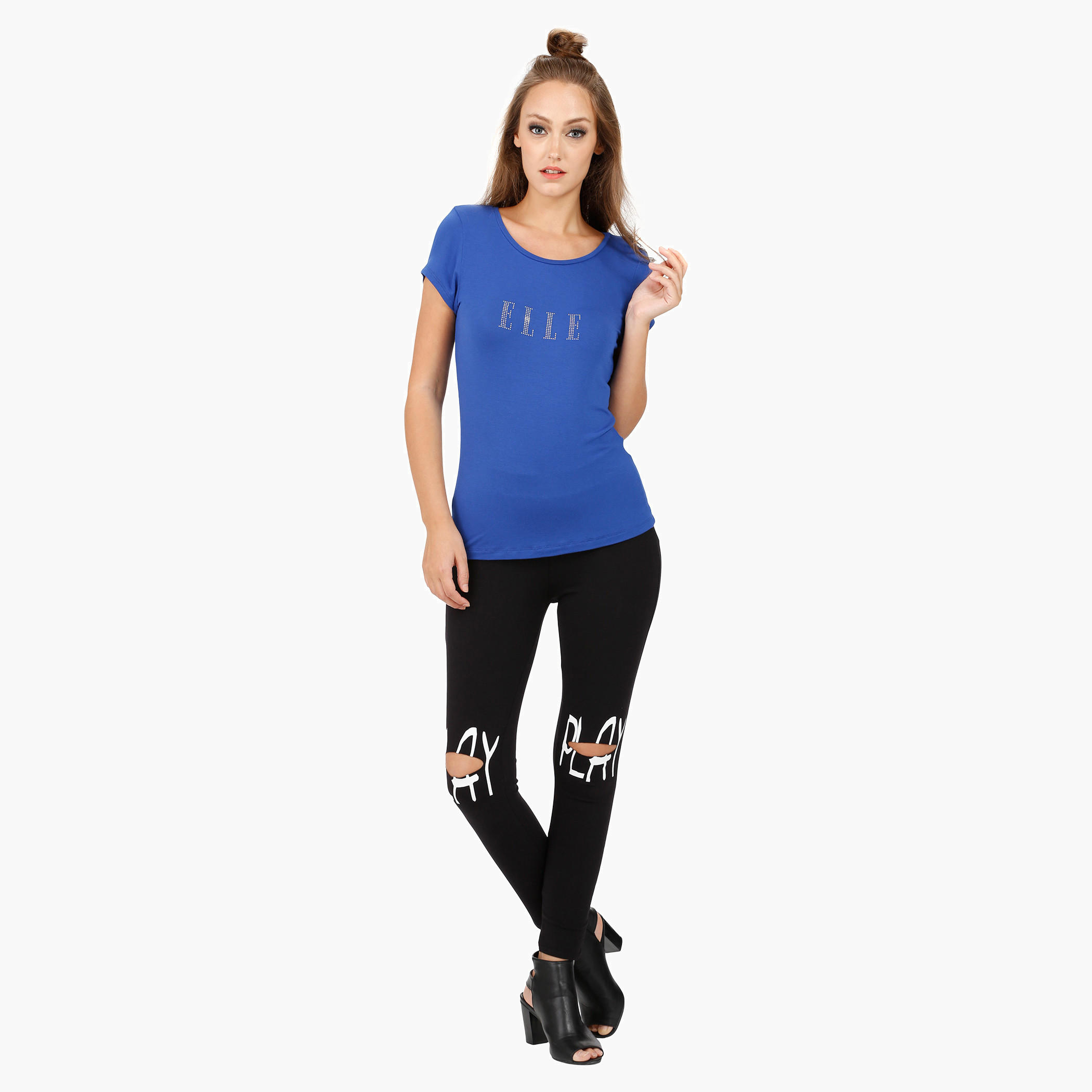 Elle Basic Round Neck T-Shirt with Cap Sleeves-women-clothing-tshirts-image-5