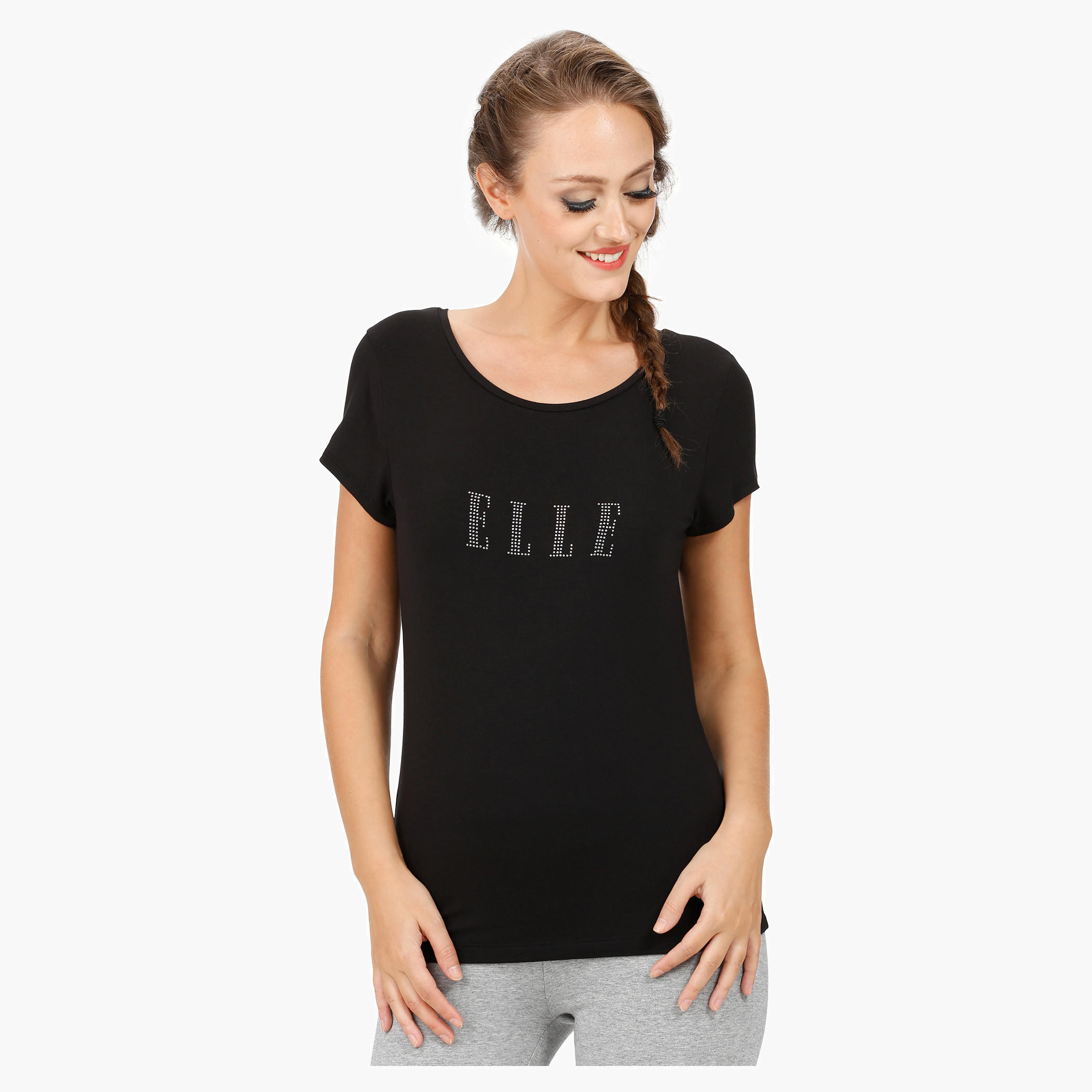 Elle Basic Round Neck T-Shirt with Cap Sleeves-women-clothing-tshirts-image-6
