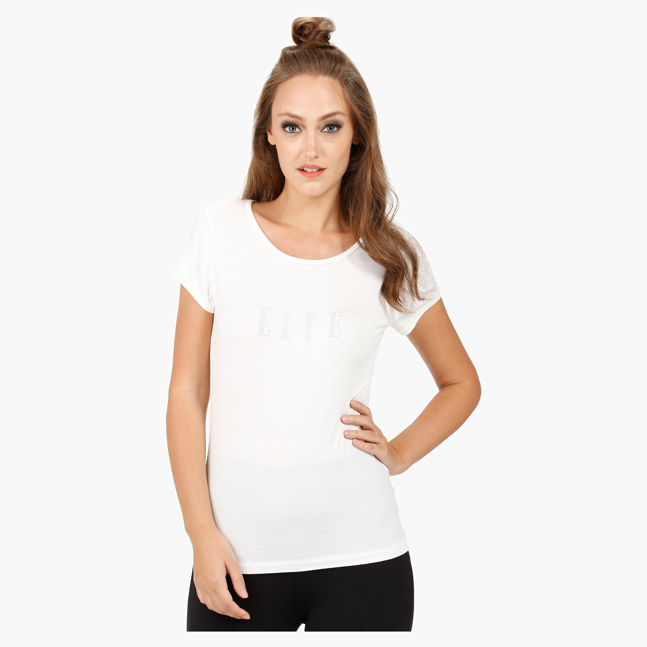 Elle Basic Round Neck T-Shirt with Cap Sleeves-women-clothing-tshirts-image-11