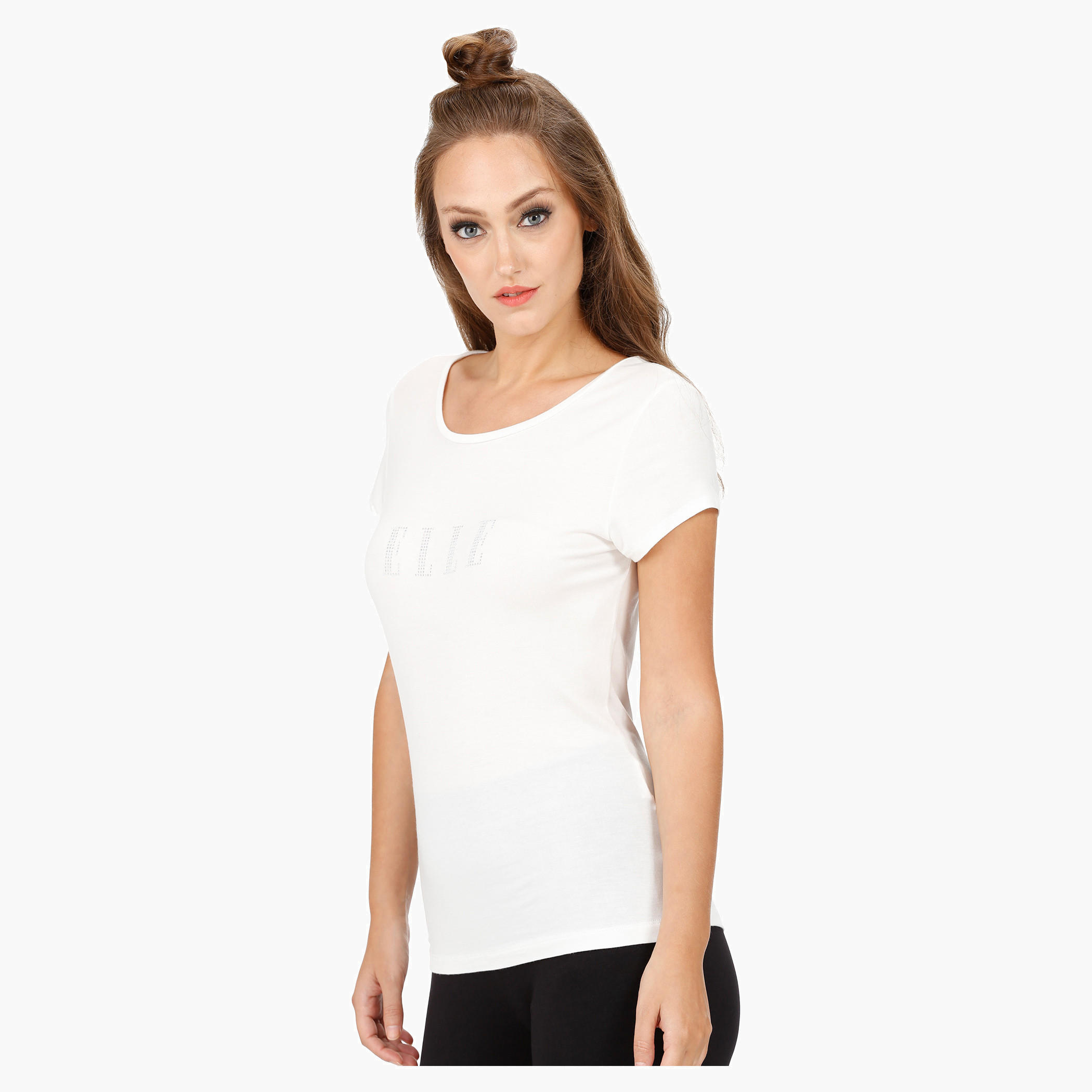 Elle Basic Round Neck T-Shirt with Cap Sleeves-women-clothing-tshirts-image-13