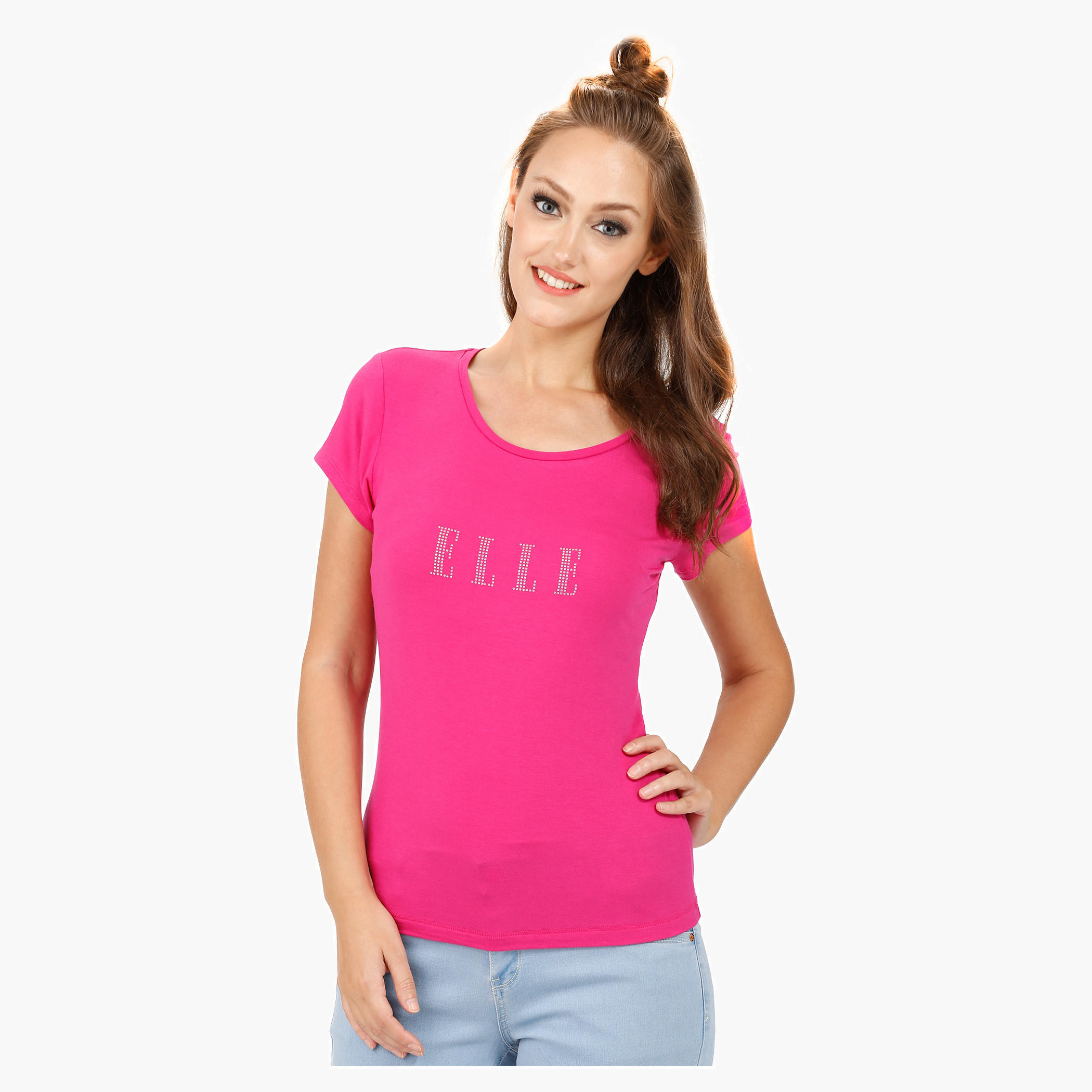 Elle Basic Round Neck T-Shirt with Cap Sleeves-women-clothing-tshirts-image-16