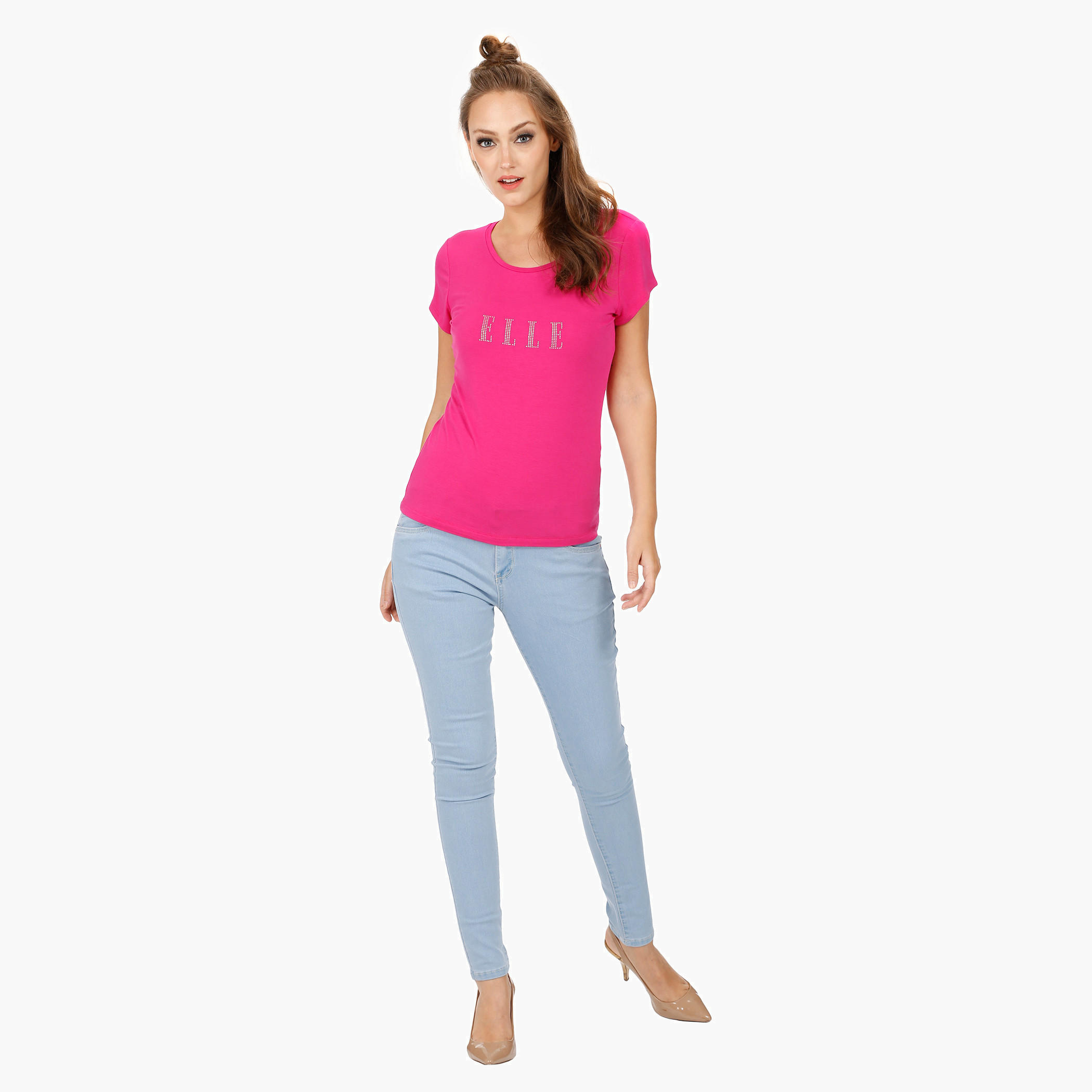 Elle Basic Round Neck T-Shirt with Cap Sleeves-women-clothing-tshirts-image-20