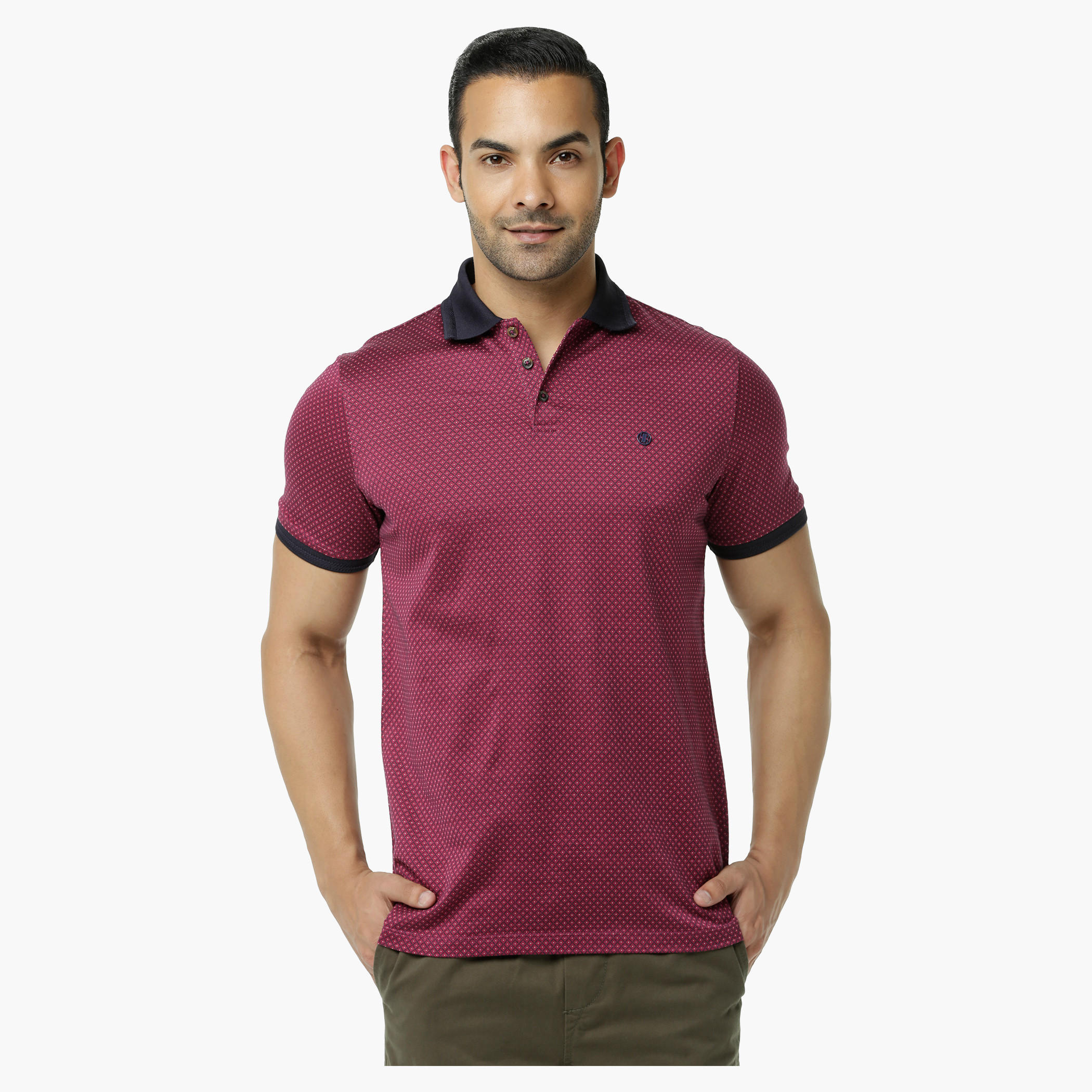 L'HOMME Jacquard Cotton Polo T-Shirt in Regular Fit-men-clothing-tshirtsandpolos-polos-image-1