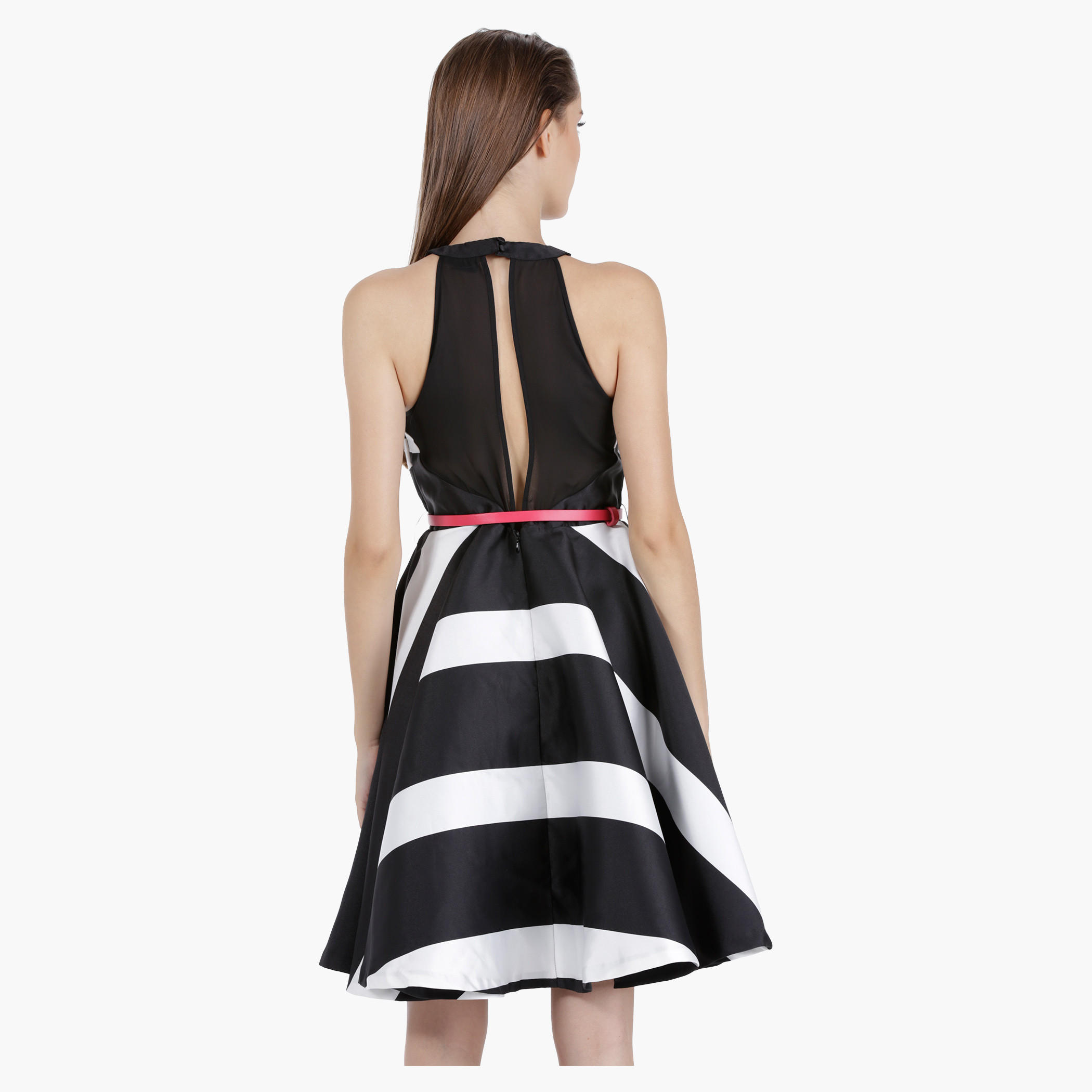 Elle Flare Print Dress with Halter Neck and Stripes in Regular Fit-women-clothing-dresses-image-3