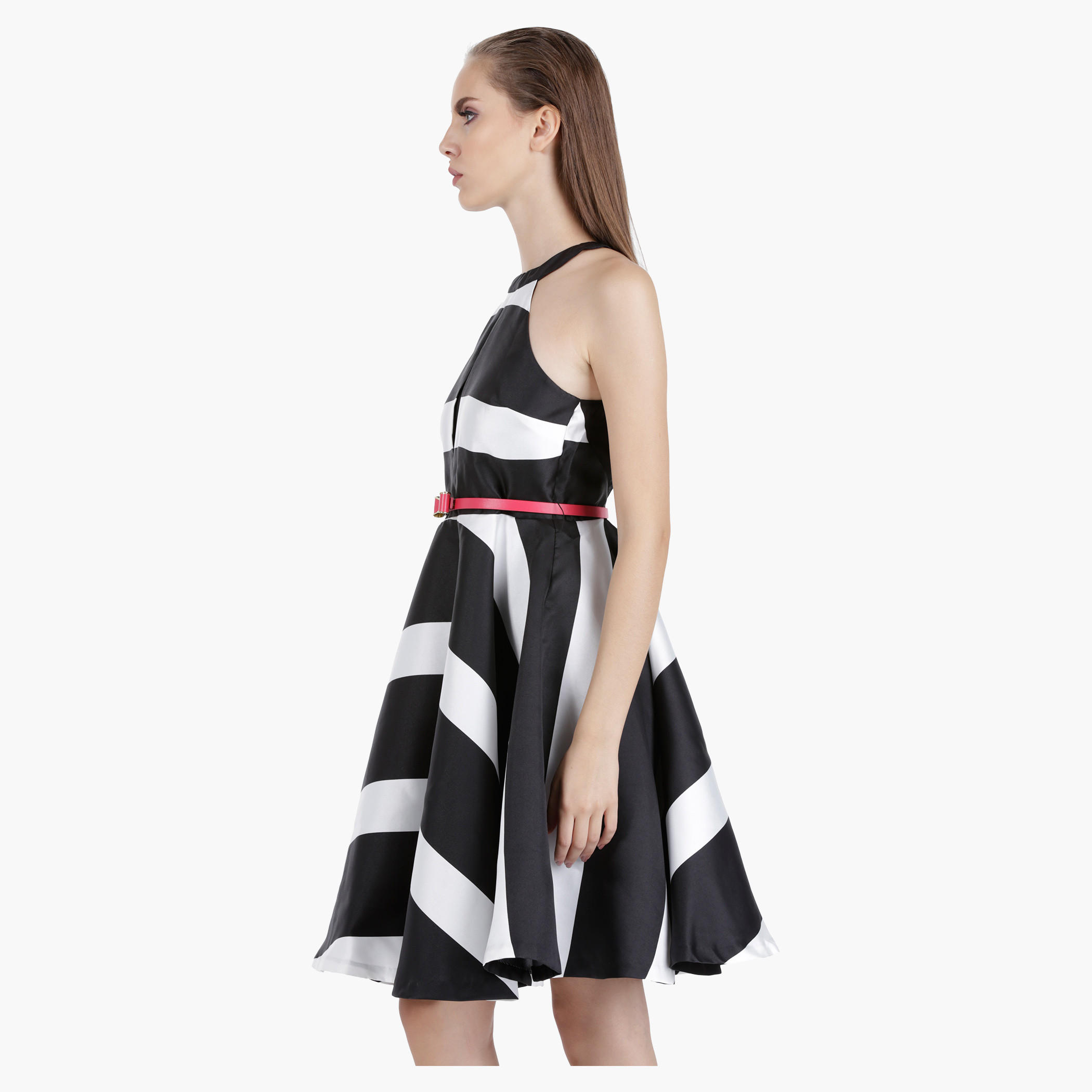 Elle Flare Print Dress with Halter Neck and Stripes in Regular Fit-women-clothing-dresses-image-4