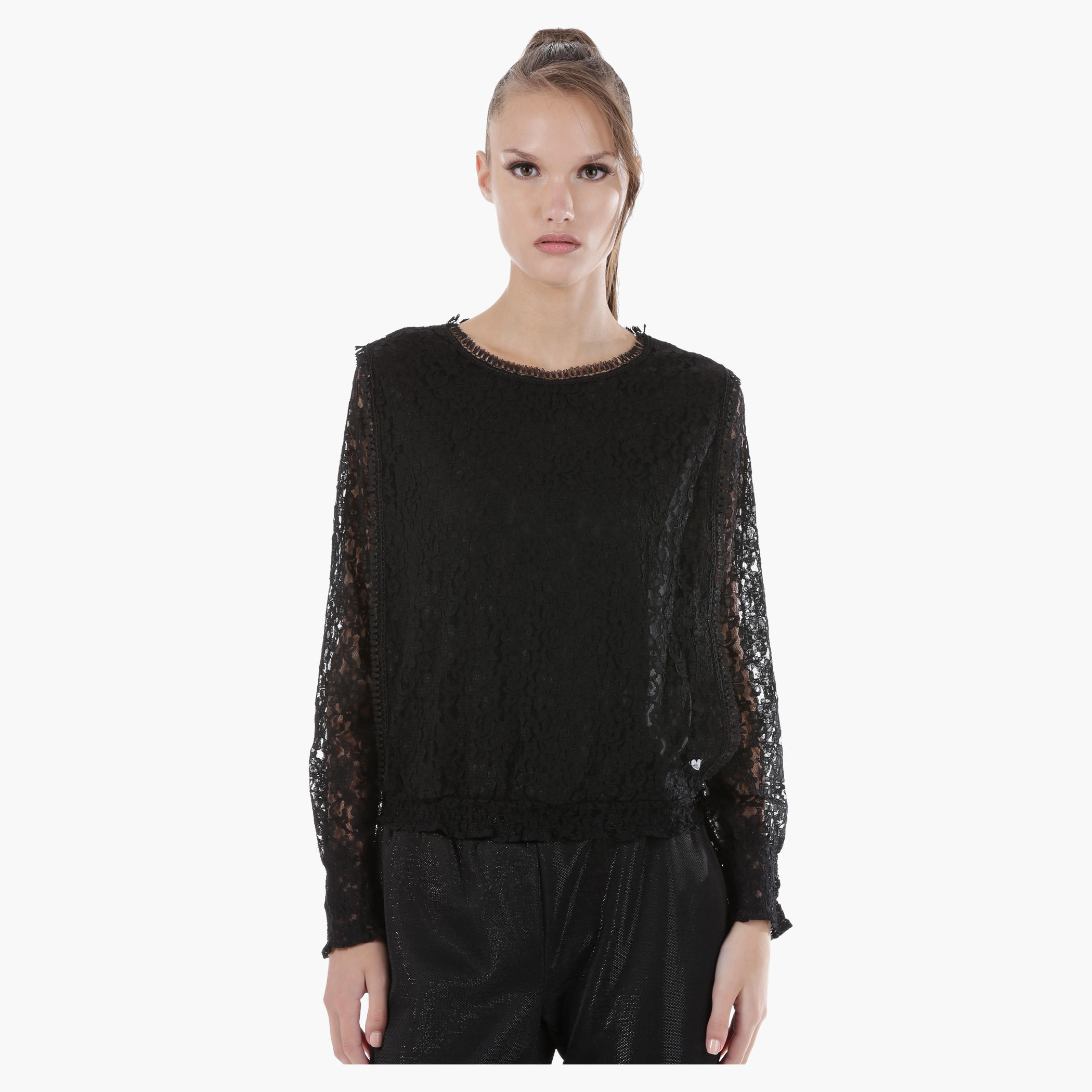 Elle Embroidered Lace Top with Round Neck and Long Sleeves in Regular Fit-women-clothing-shirtsandblouses-blouses-image-1