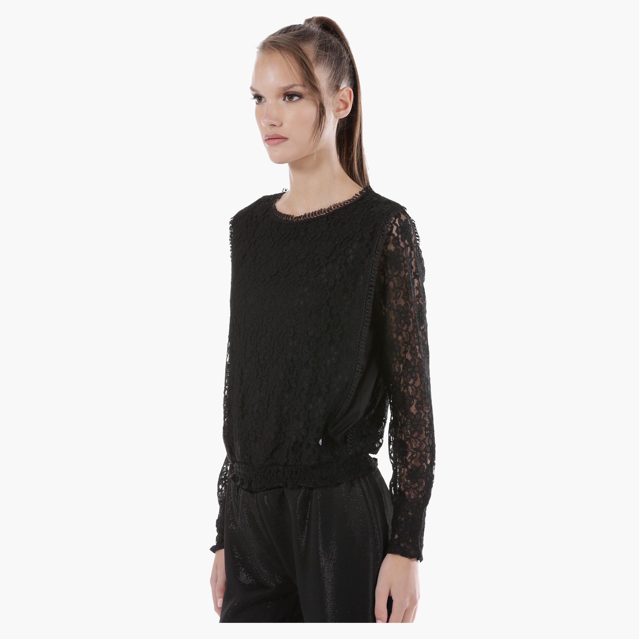 Elle Embroidered Lace Top with Round Neck and Long Sleeves in Regular Fit-women-clothing-shirtsandblouses-blouses-image-3