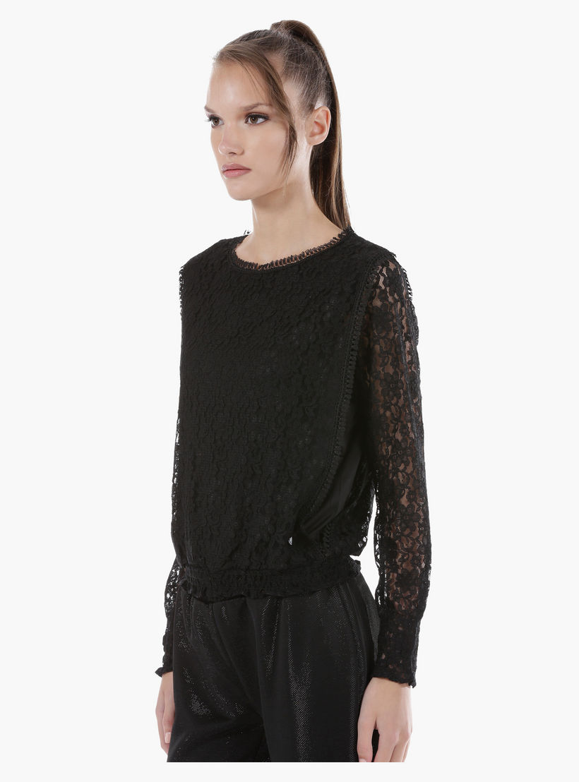 Elle Embroidered Lace Top with Round Neck and Long Sleeves in Regular Fit-women-clothing-shirtsandblouses-blouses-image-3