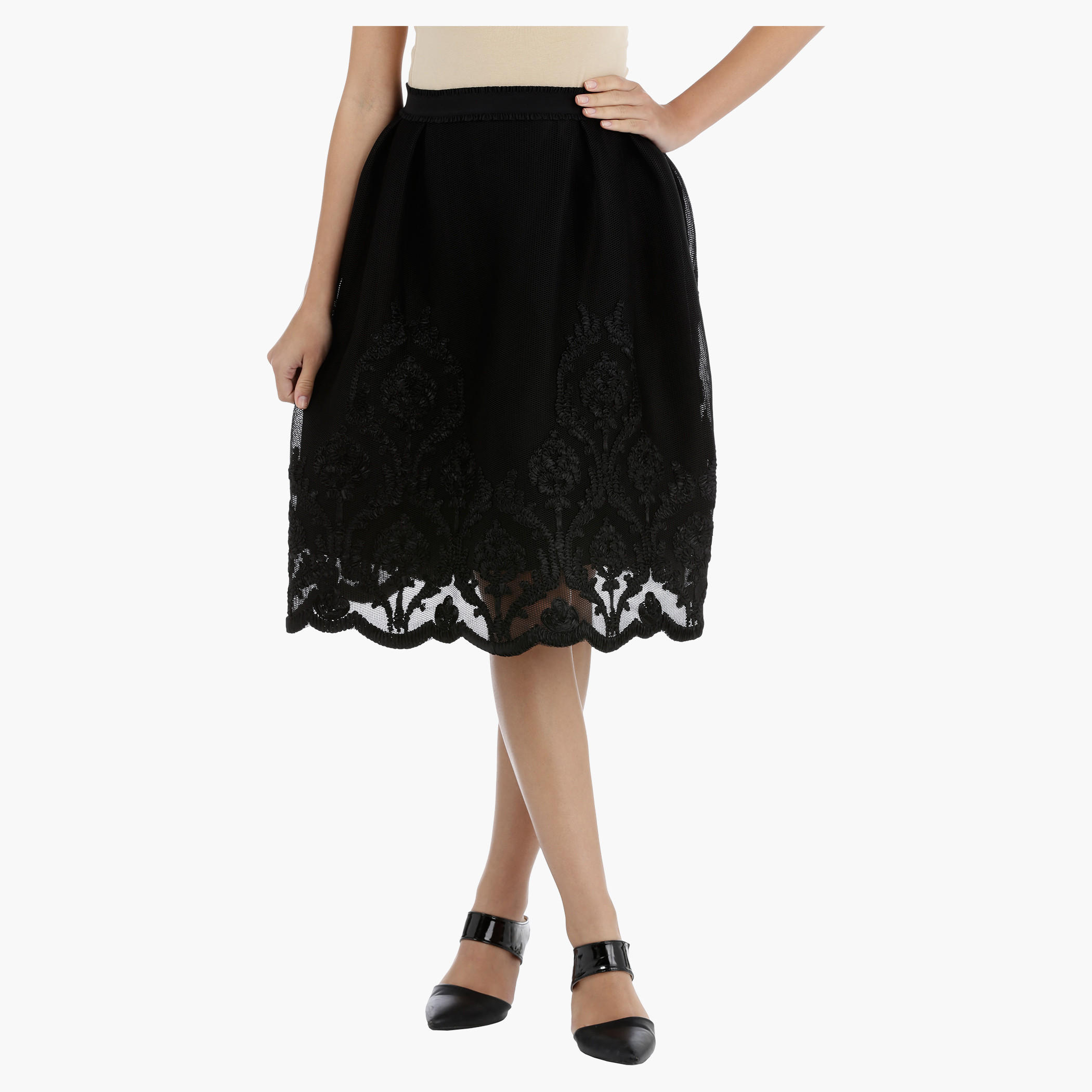 Elle Mesh Embroidered High Waist Skirt-women-clothing-bottoms-skirts-image-1