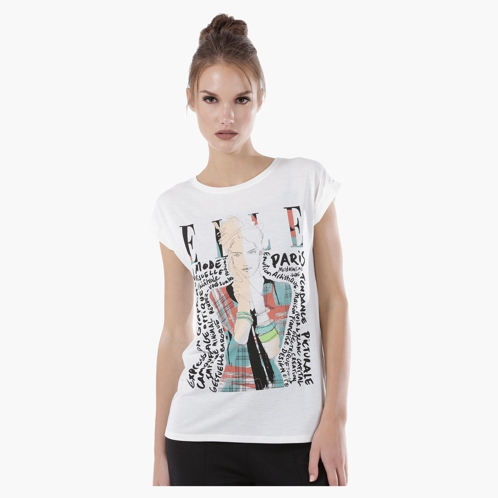 Elle Graphic Print T-Shit with Short Sleeves-women-clothing-tshirts-image-6