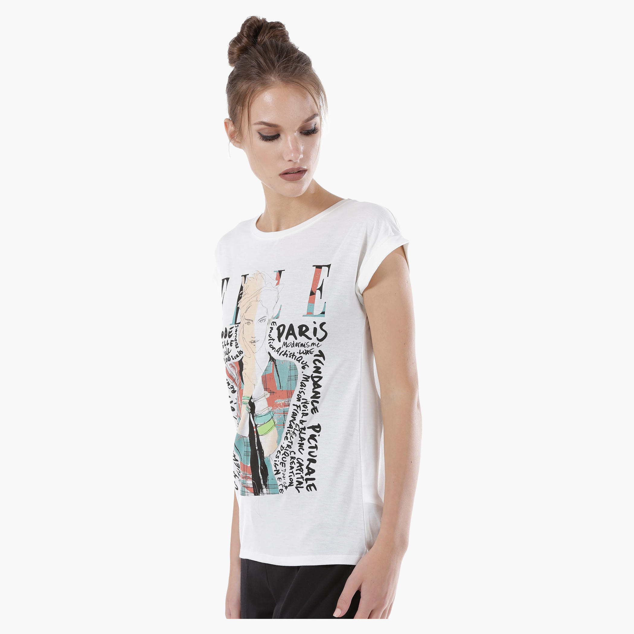 Elle Graphic Print T-Shit with Short Sleeves-women-clothing-tshirts-image-8