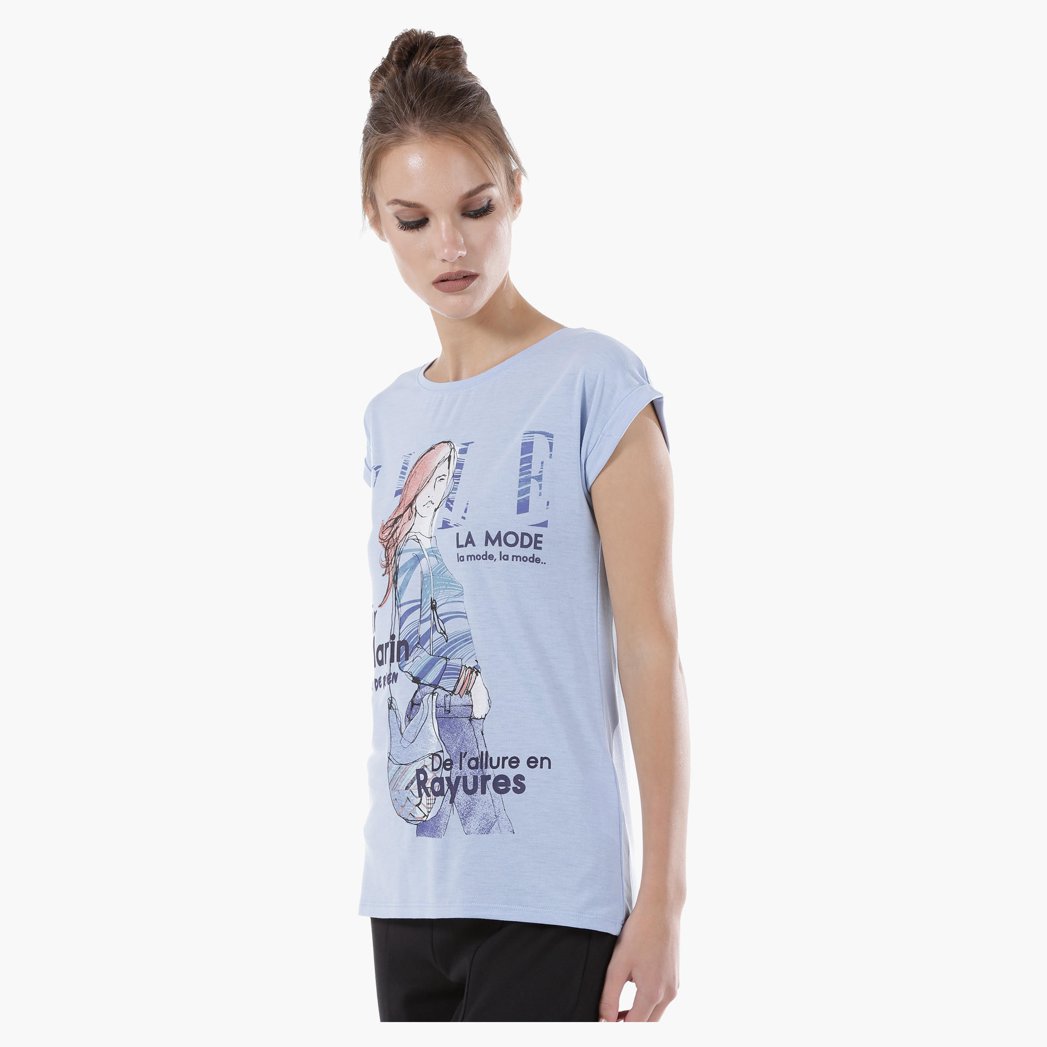 Elle Graphic Print T-Shit with Short Sleeves-women-clothing-tshirts-image-12