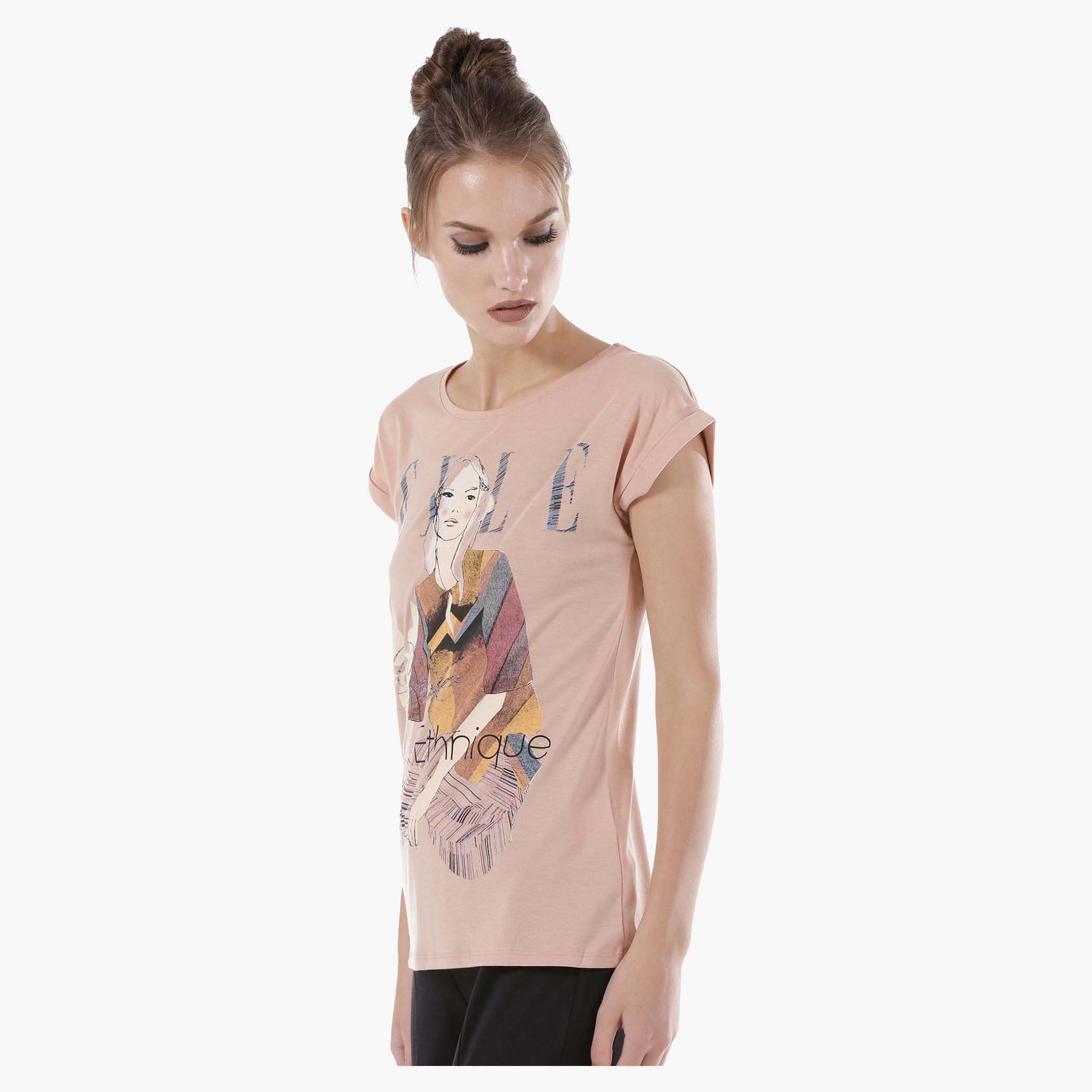 Elle Graphic Print T-Shit with Short Sleeves-women-clothing-tshirts-image-17