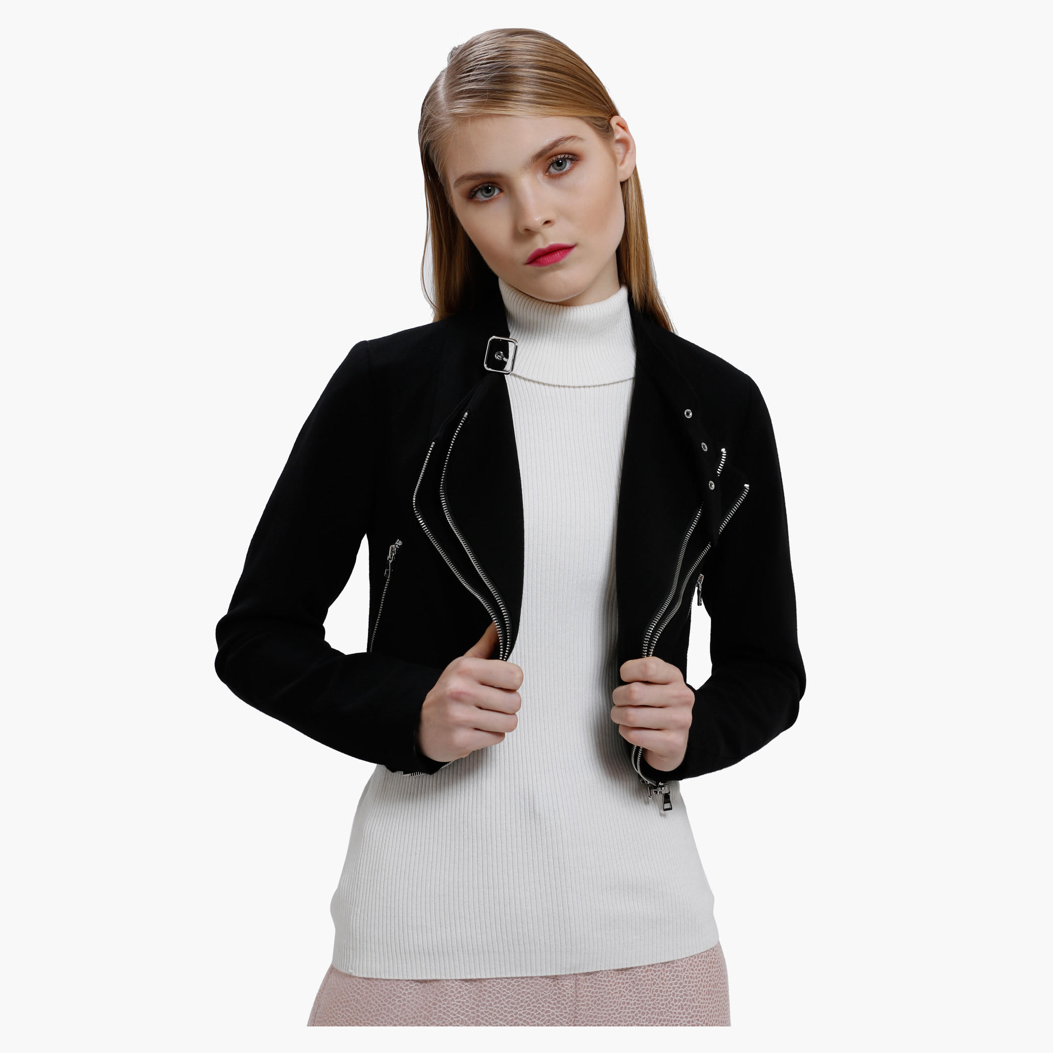 Elle Crop Jacket with Zip Detail and Long Sleeves-women-winterwear-coatsandjackets-jackets-image-1