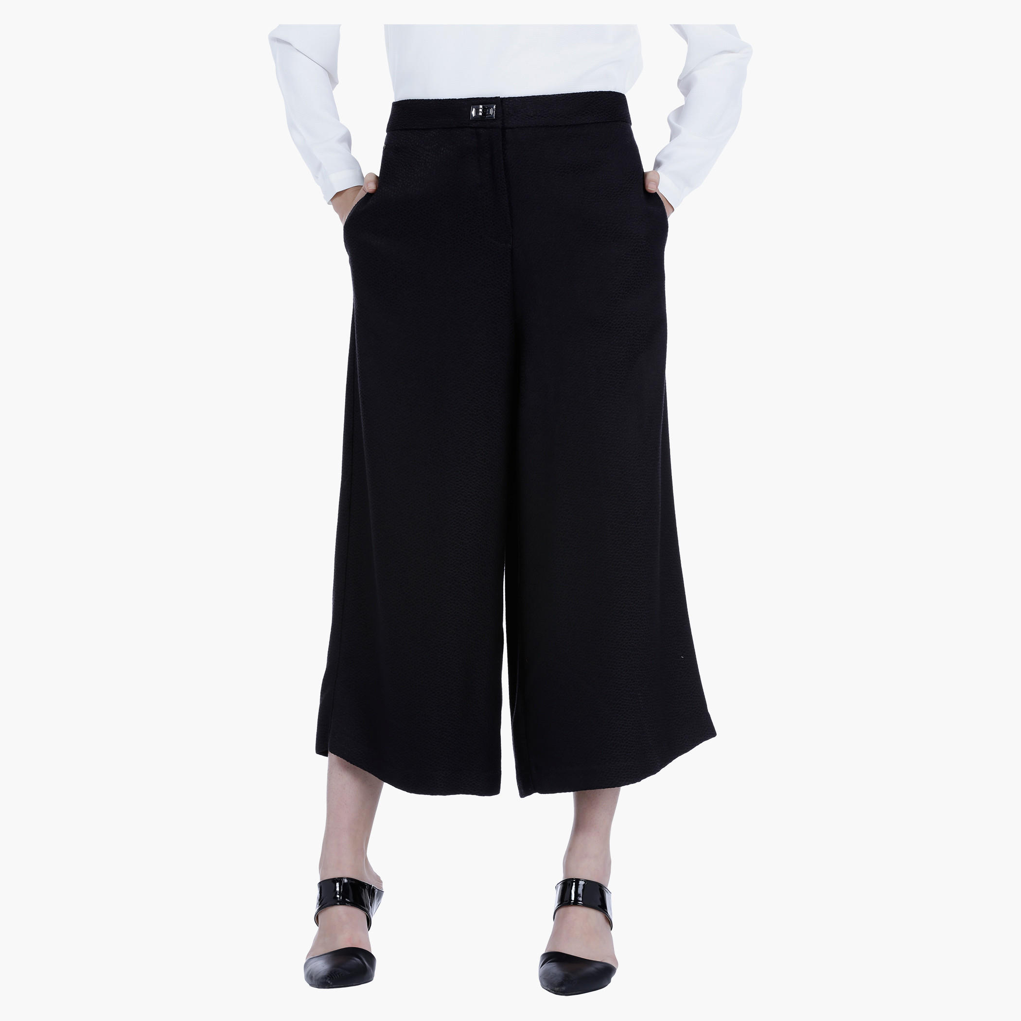 Elle Textured Culottes with Twist Button Closure-women-clothing-bottoms-trousers-image-1