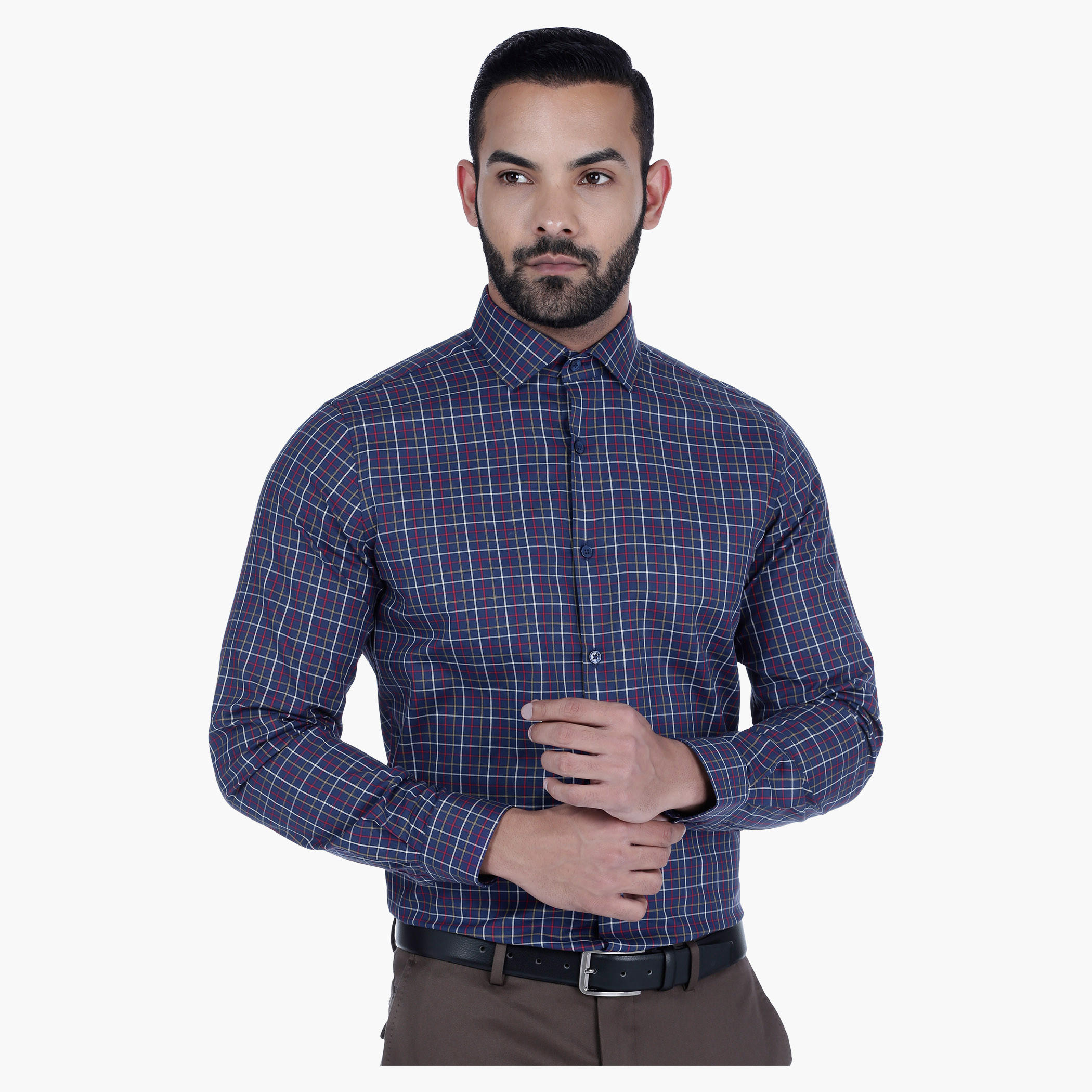 L'Homme Chequered Shirt with Long Sleeves-men-clothing-shirts-image-1