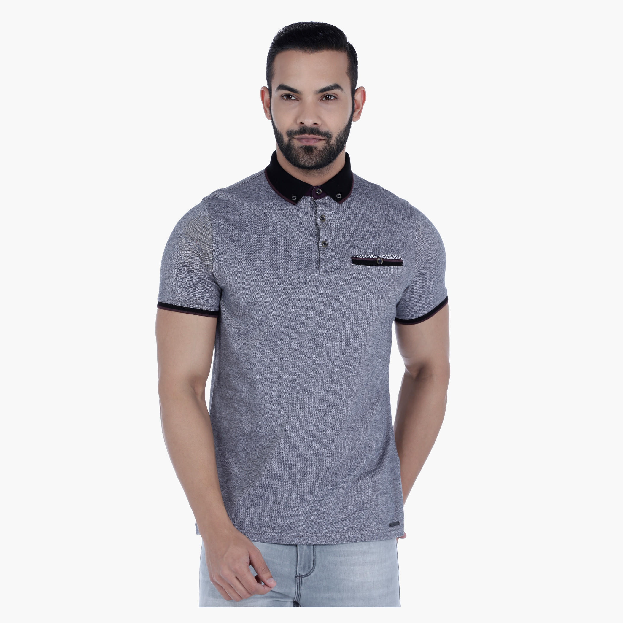 L'HOMME Cotton T-Shirt with Polo Neck and Short Sleeves-men-clothing-tshirtsandpolos-polos-image-1