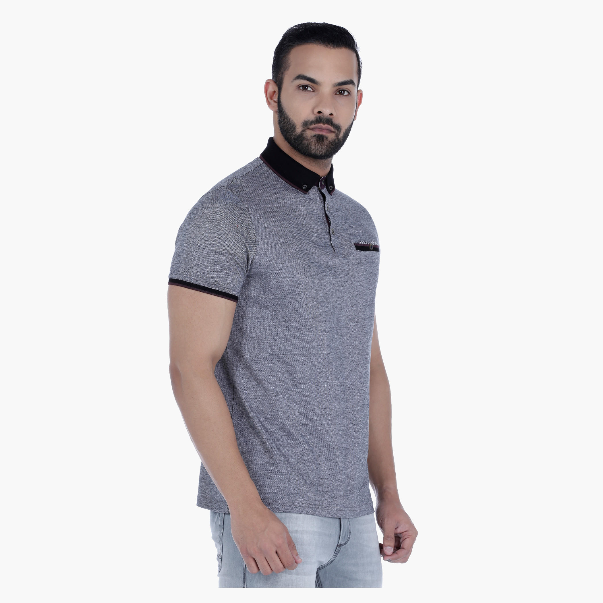 L'HOMME Cotton T-Shirt with Polo Neck and Short Sleeves-men-clothing-tshirtsandpolos-polos-image-3