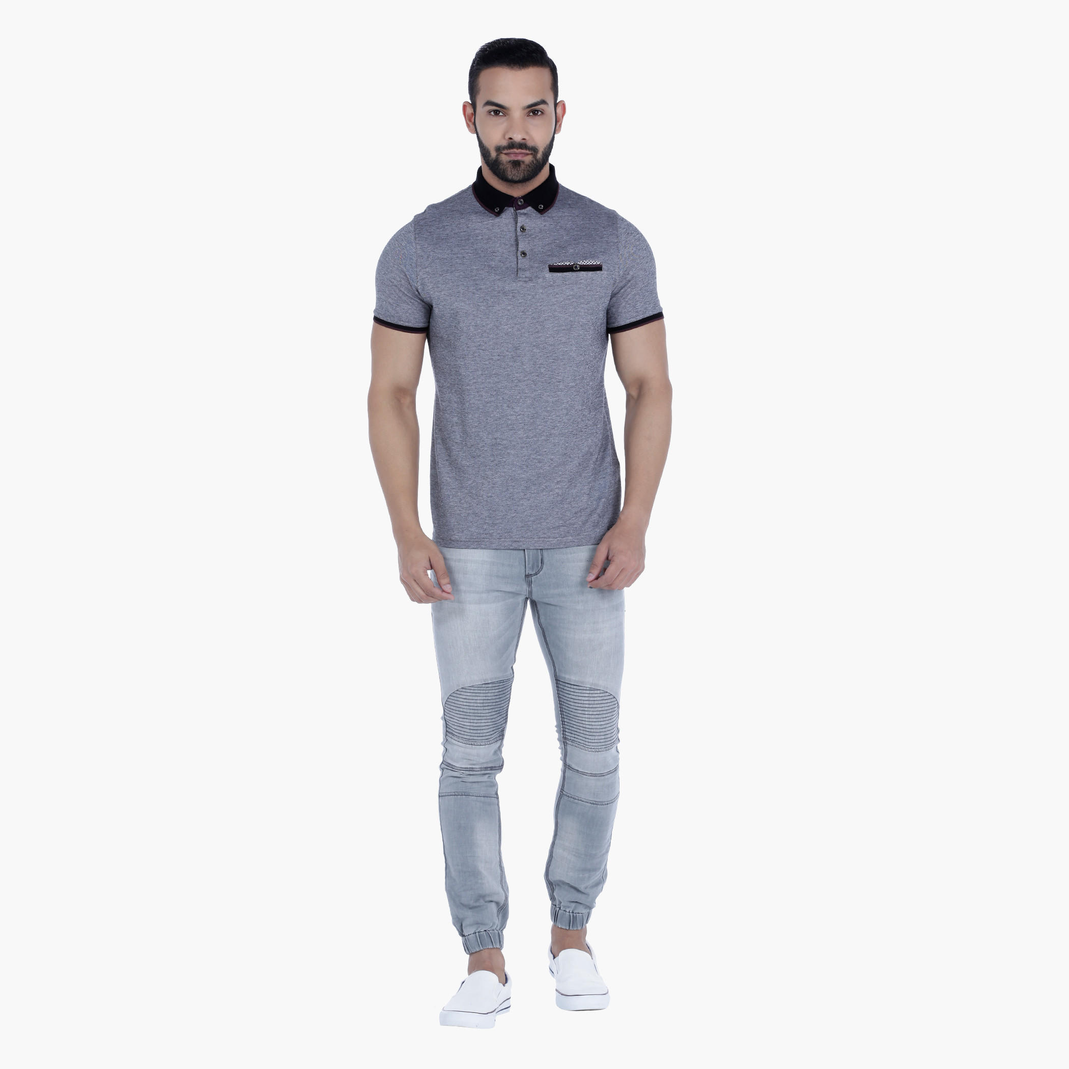 L'HOMME Cotton T-Shirt with Polo Neck and Short Sleeves-men-clothing-tshirtsandpolos-polos-image-5