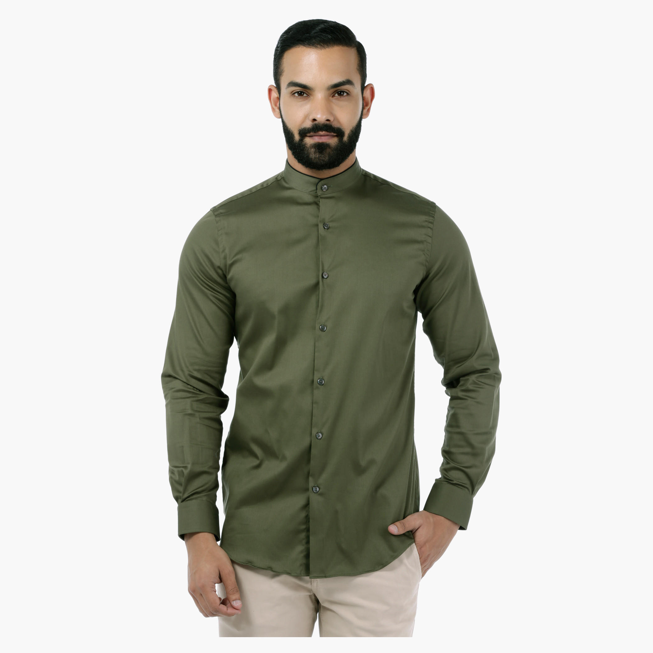L'Homme Full-sleeved Mandarin Collar Shirt-men-clothing-shirts-image-1