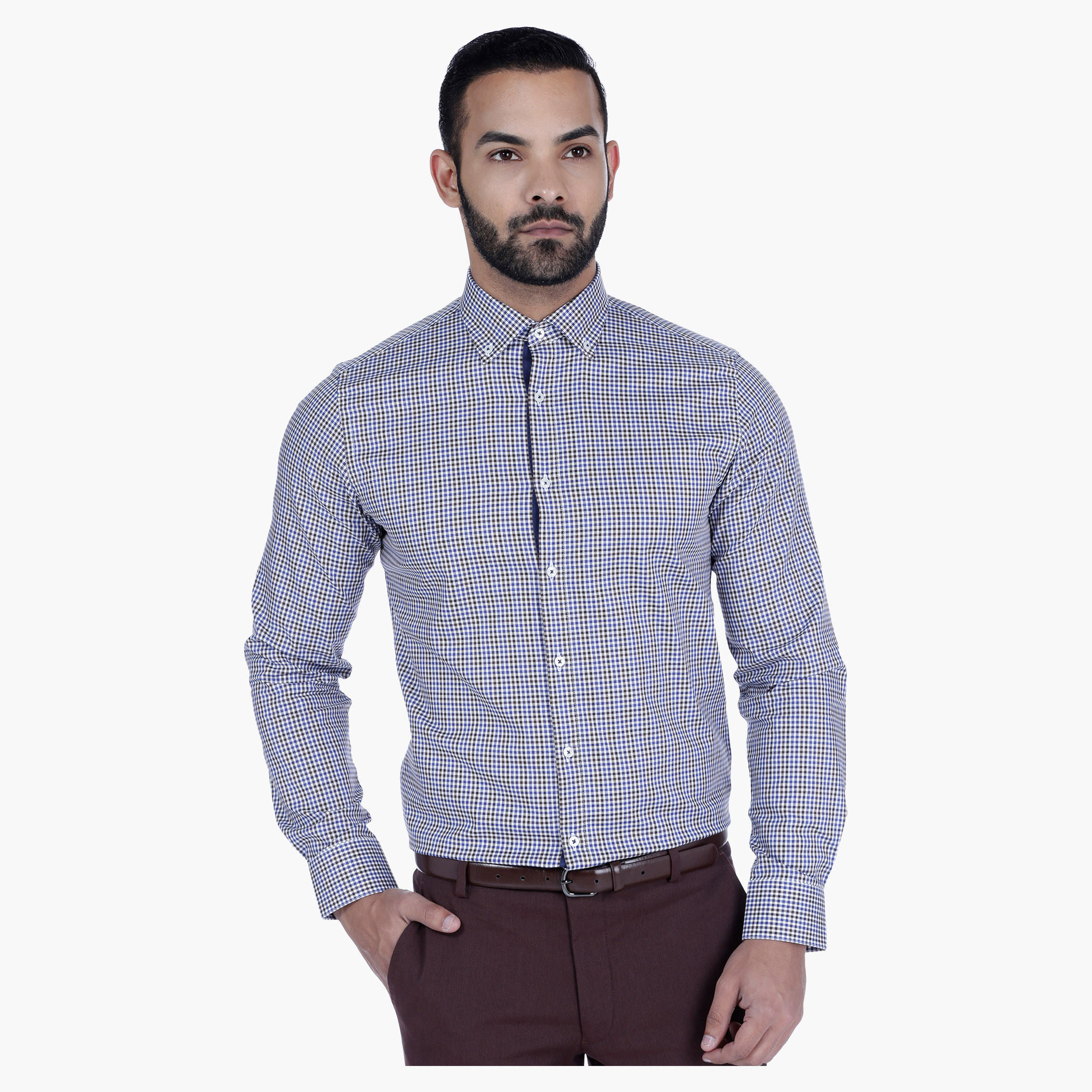 L'HOMME Chequered Shirt with Long Sleeves-men-clothing-shirts-image-1