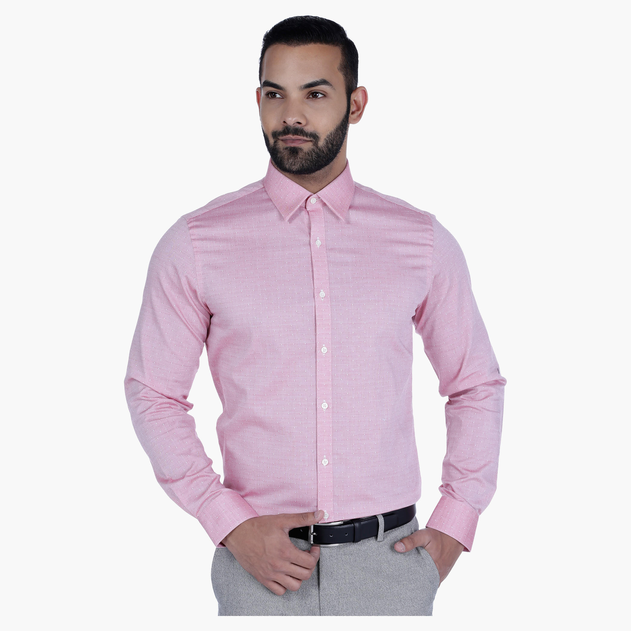 L'HOMME Textured Shirt with Long Sleeves-men-clothing-shirts-image-1