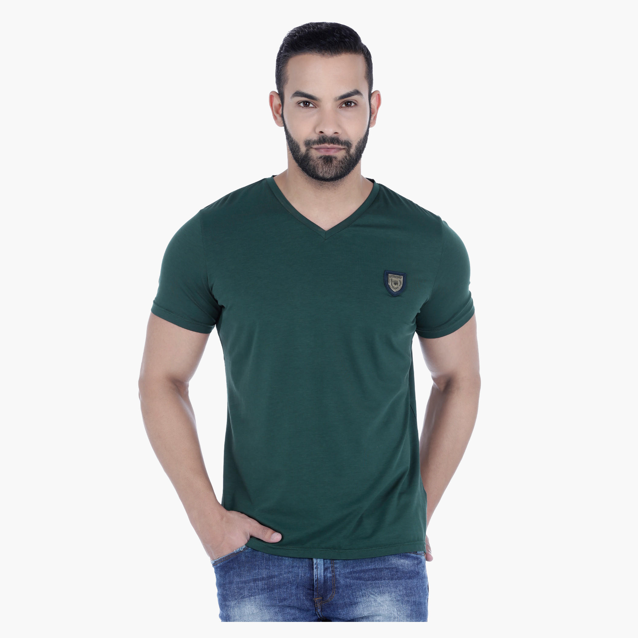 L'HOMME Badge T-Shirt with V-Neck and Short Sleeves-men-clothing-tshirtsandpolos-tshirts-image-1