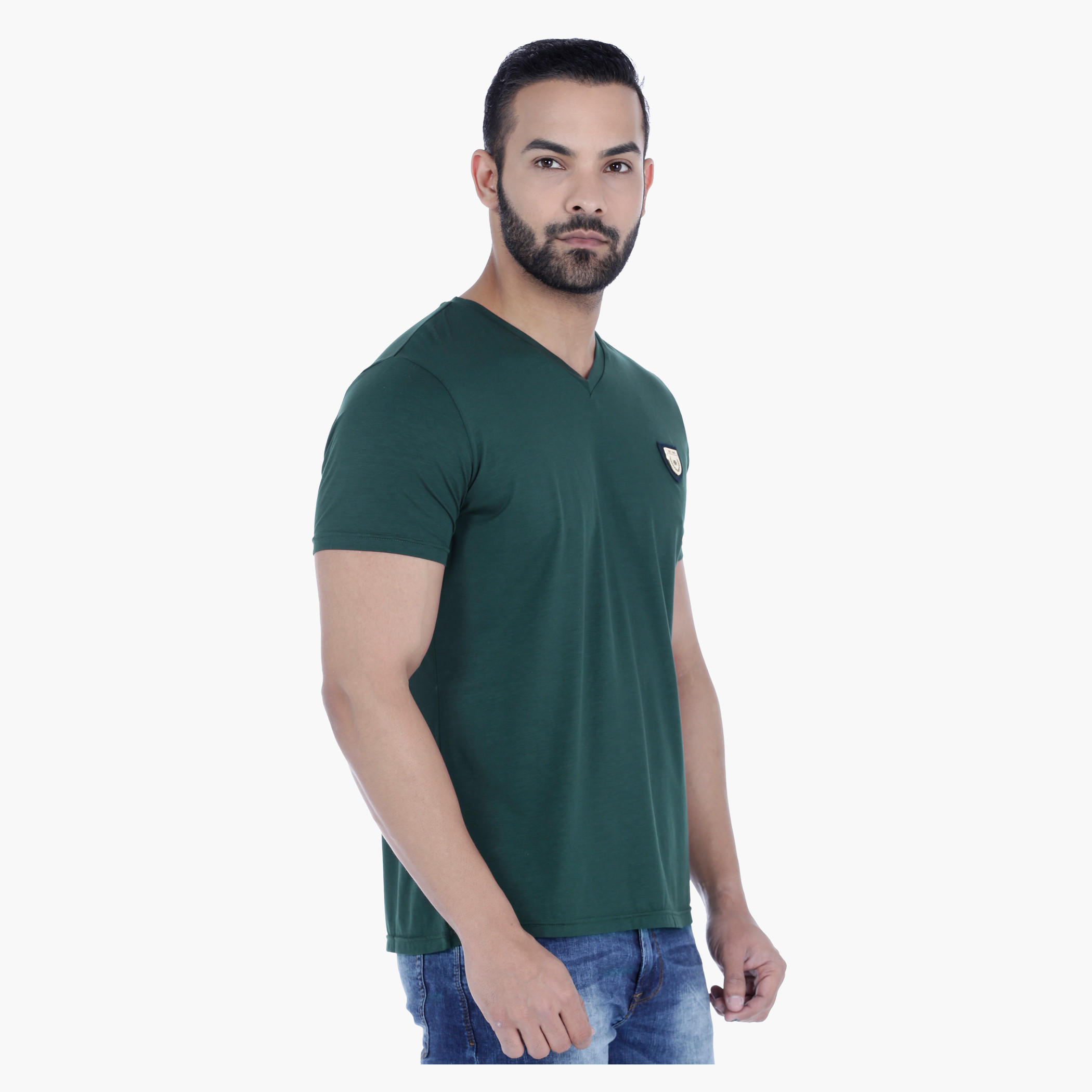 L'HOMME Badge T-Shirt with V-Neck and Short Sleeves-men-clothing-tshirtsandpolos-tshirts-image-3