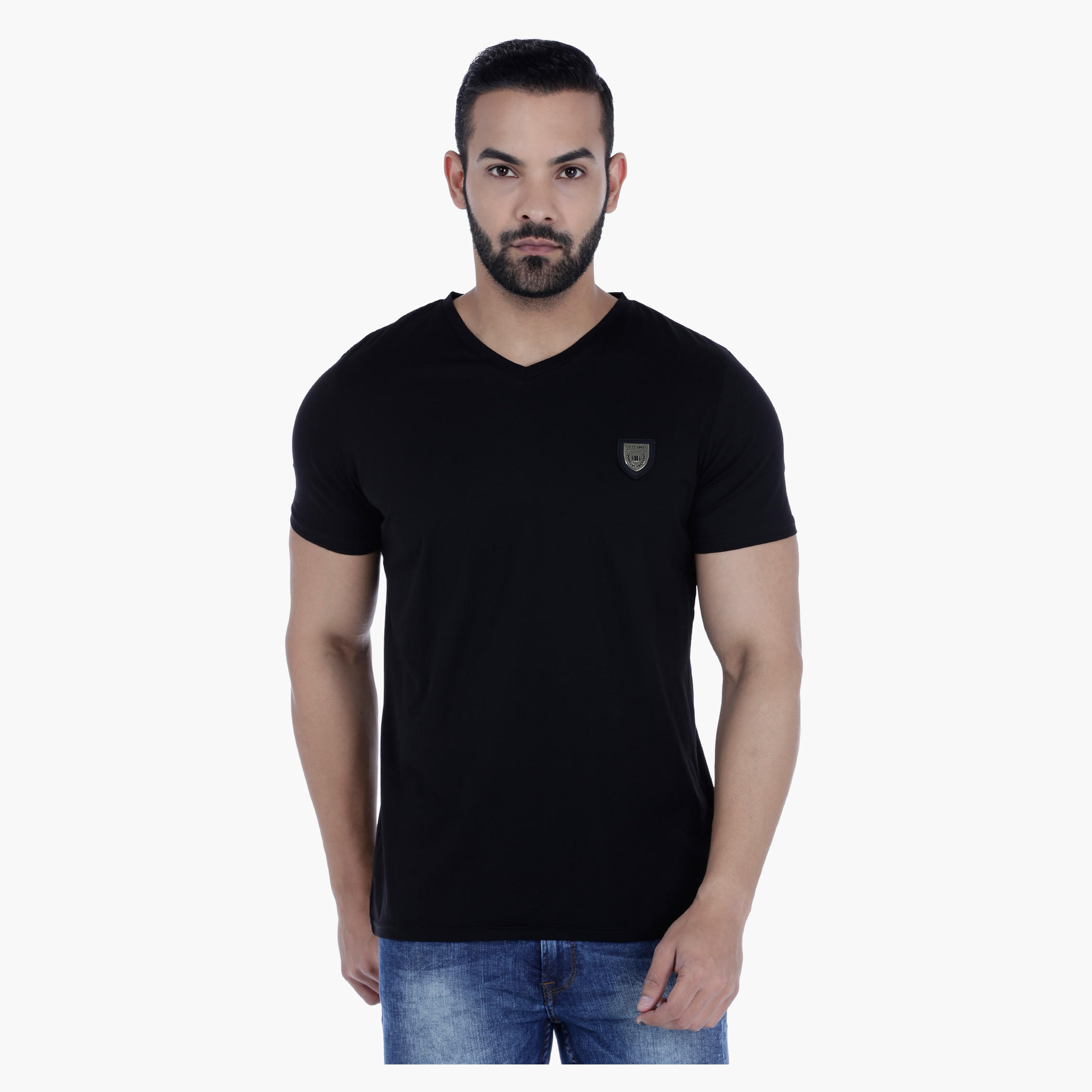 L'HOMME Badge T-Shirt with V-Neck and Short Sleeves-men-clothing-tshirtsandpolos-tshirts-image-6