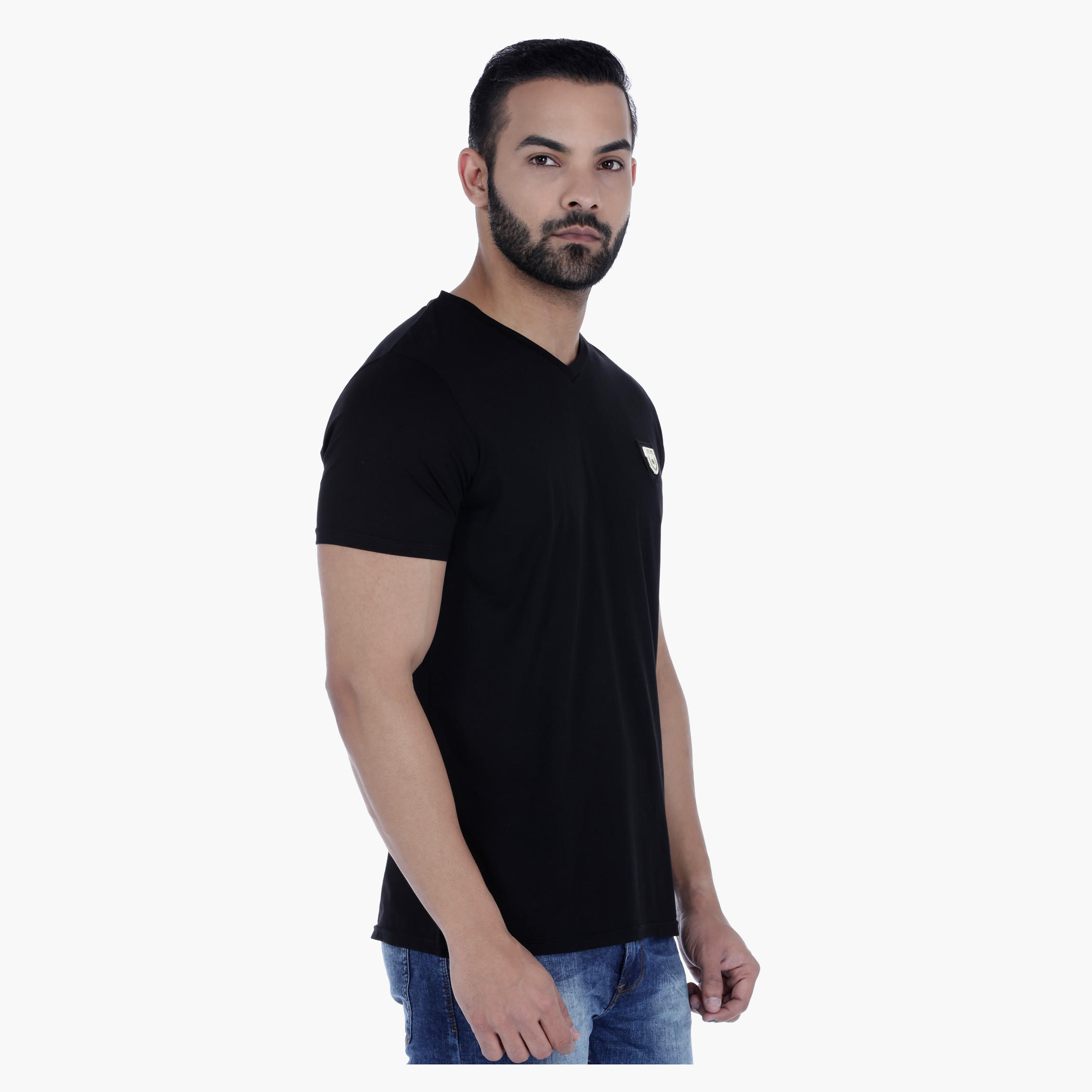 L'HOMME Badge T-Shirt with V-Neck and Short Sleeves-men-clothing-tshirtsandpolos-tshirts-image-8