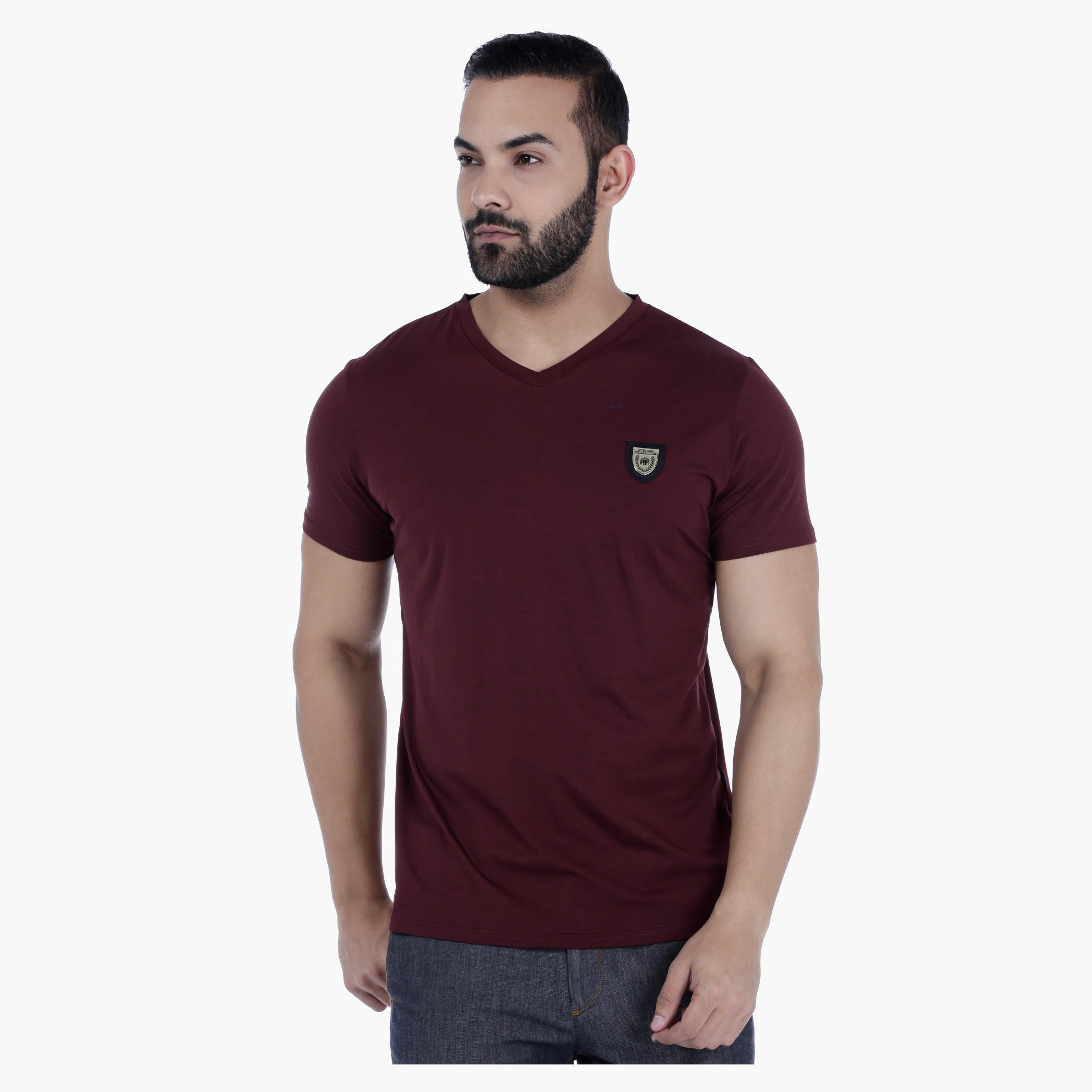 L'HOMME Badge T-Shirt with V-Neck and Short Sleeves-men-clothing-tshirtsandpolos-tshirts-image-11