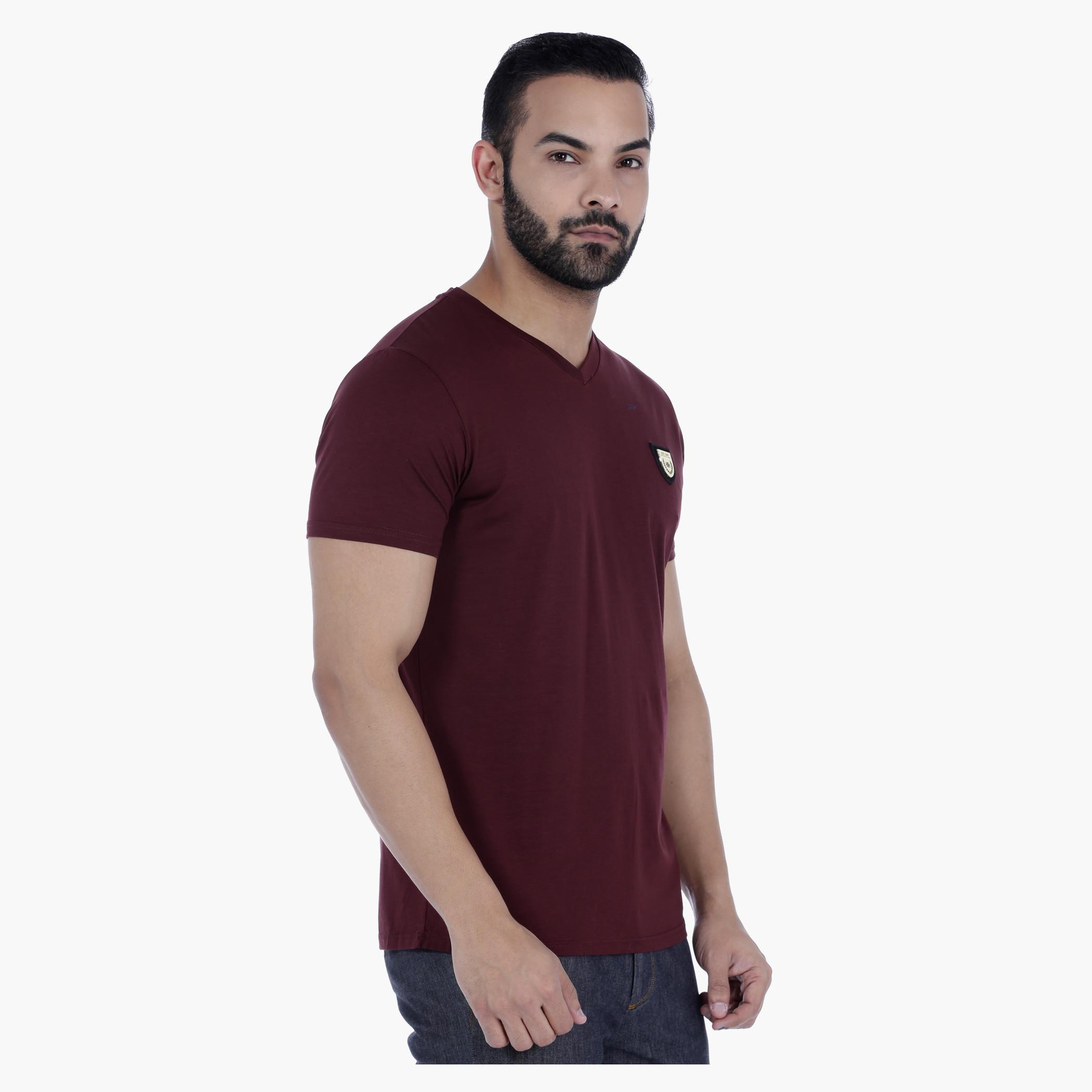 L'HOMME Badge T-Shirt with V-Neck and Short Sleeves-men-clothing-tshirtsandpolos-tshirts-image-13